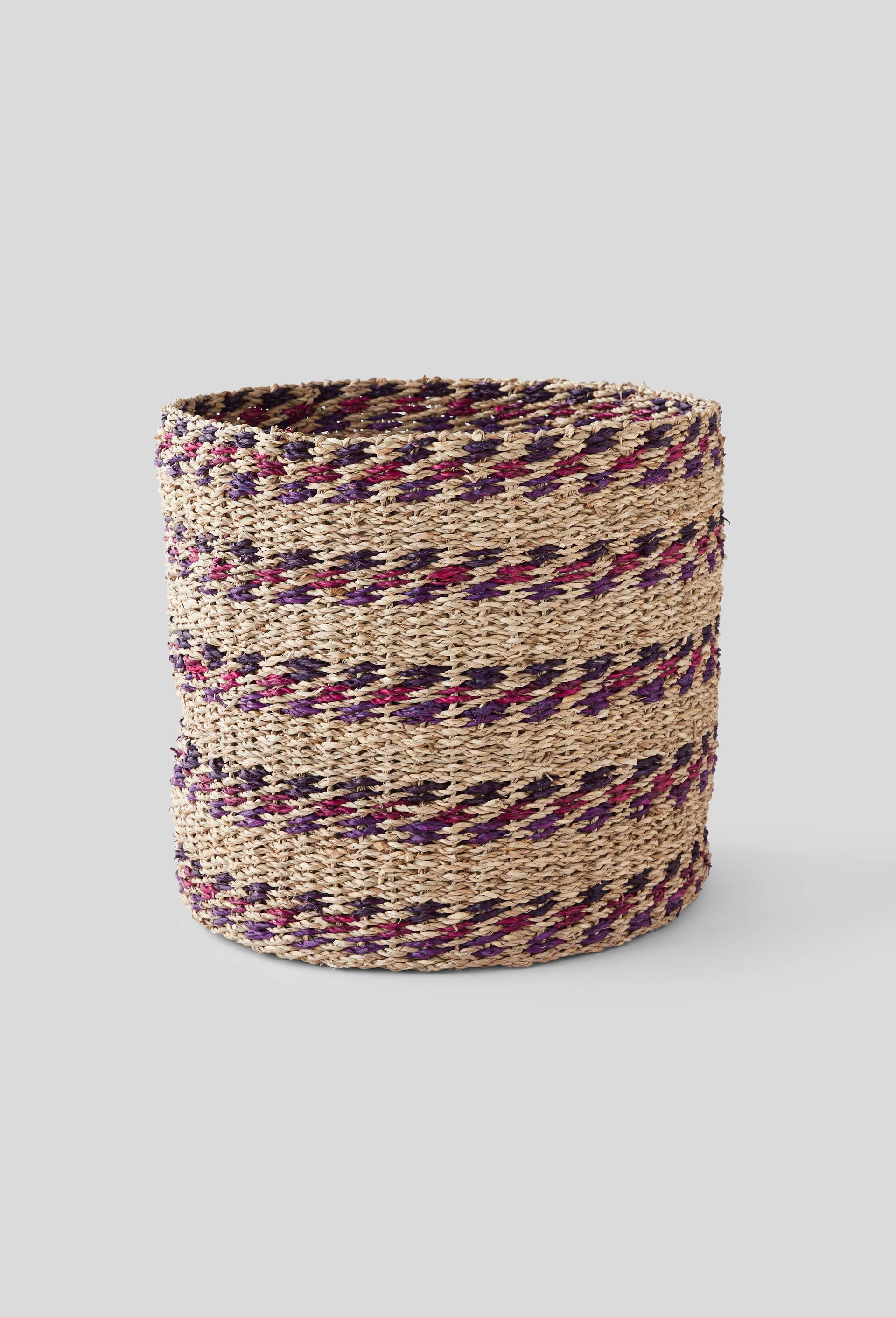 Panier en jonc de mer à rayures, 35 x 35 x H32 cm, Violet foncé, large image number 0