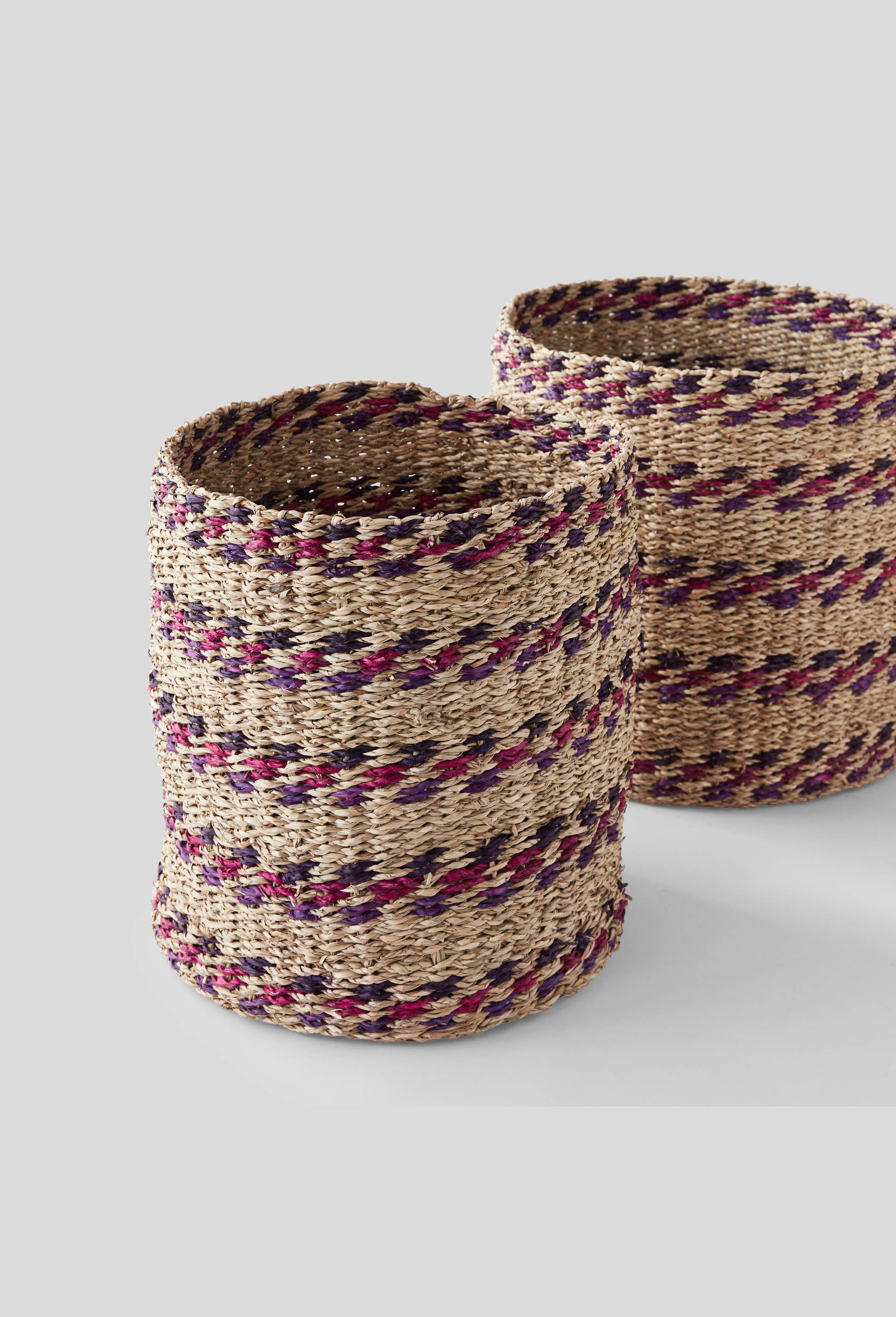 Panier en jonc de mer à rayures, 35 x 35 x H32 cm, Violet foncé, large image number 1