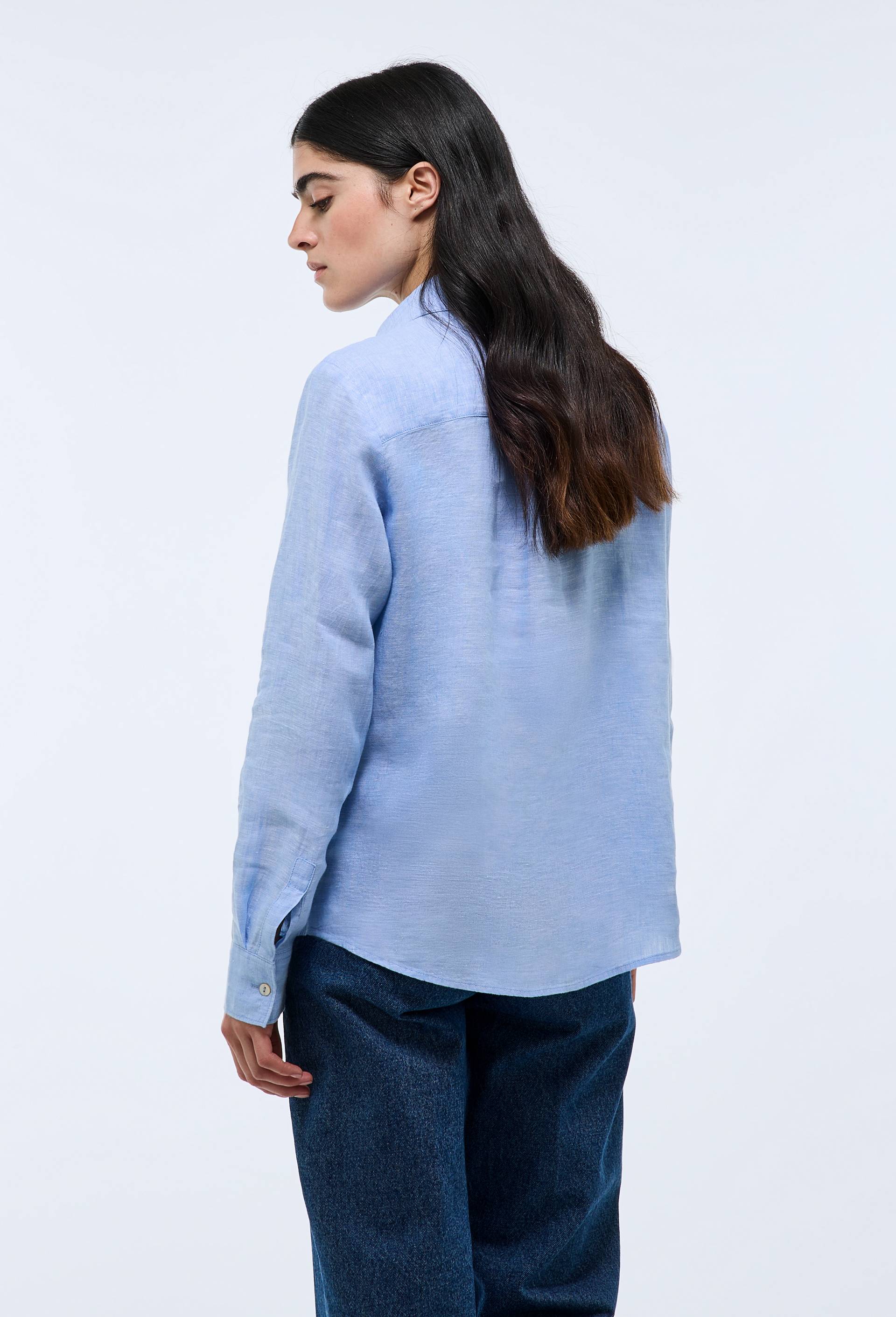 Chemise manches longues unie en lin, Bleu clair, large image number 1.0
