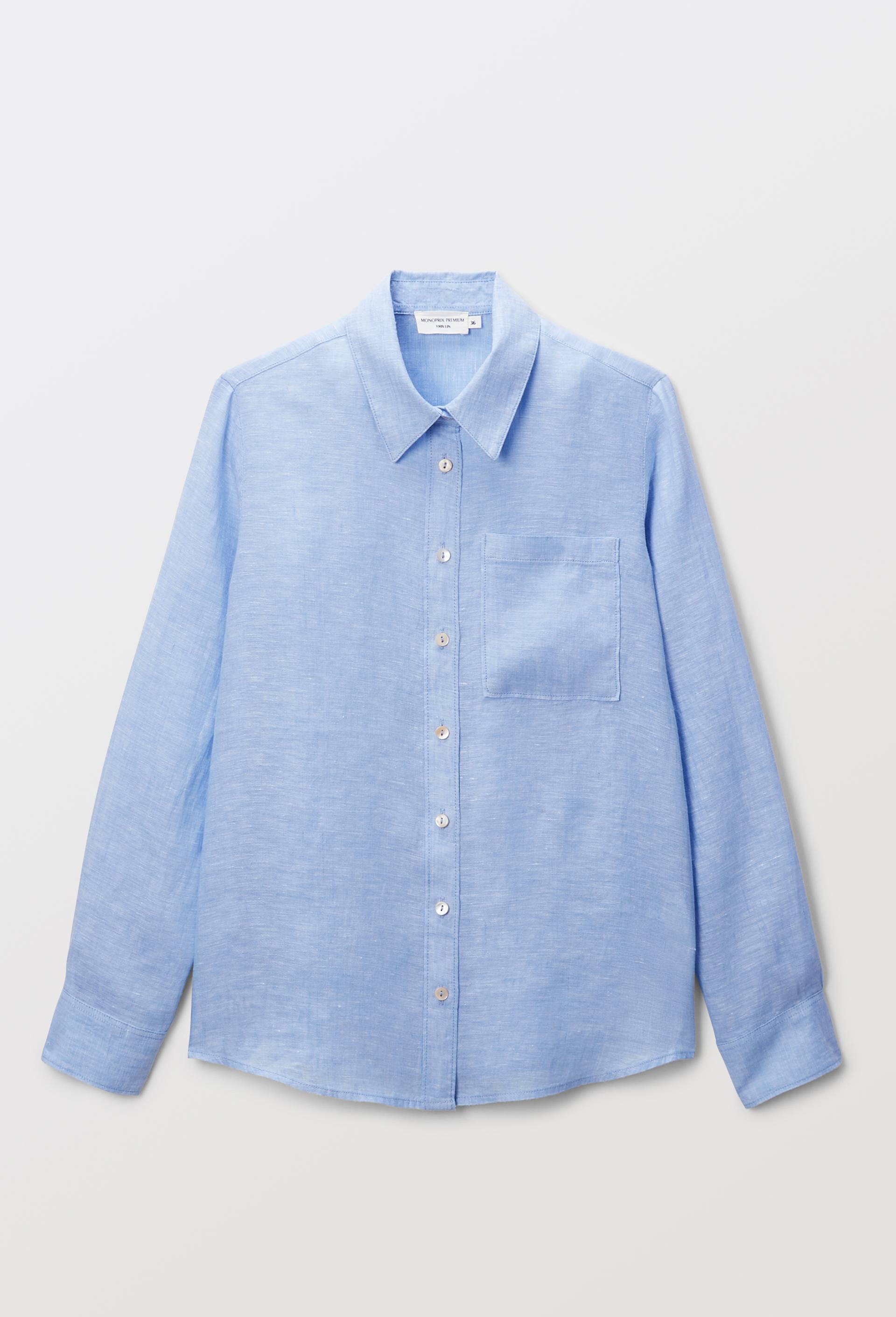 Chemise manches longues unie en lin, Bleu clair, large image number 2.0