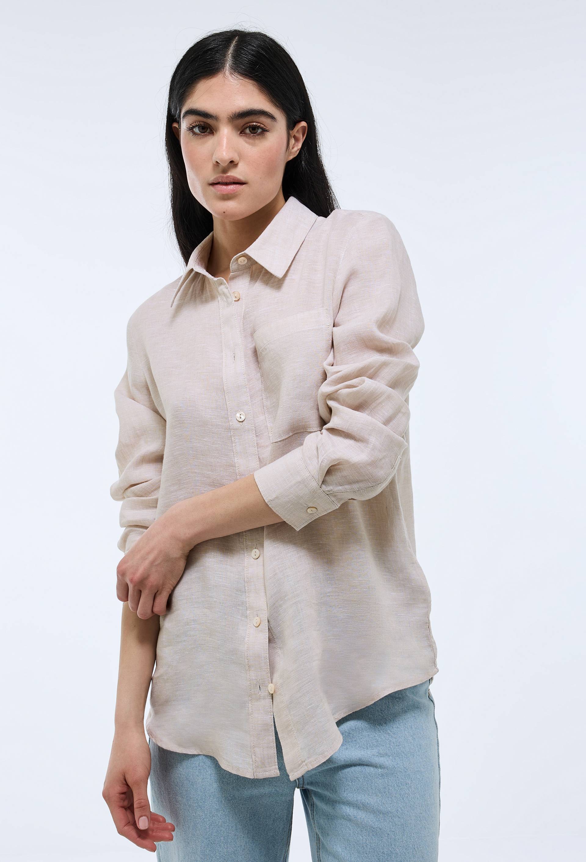 Chemise manches longues unie en lin, Beige clair, large image number 0