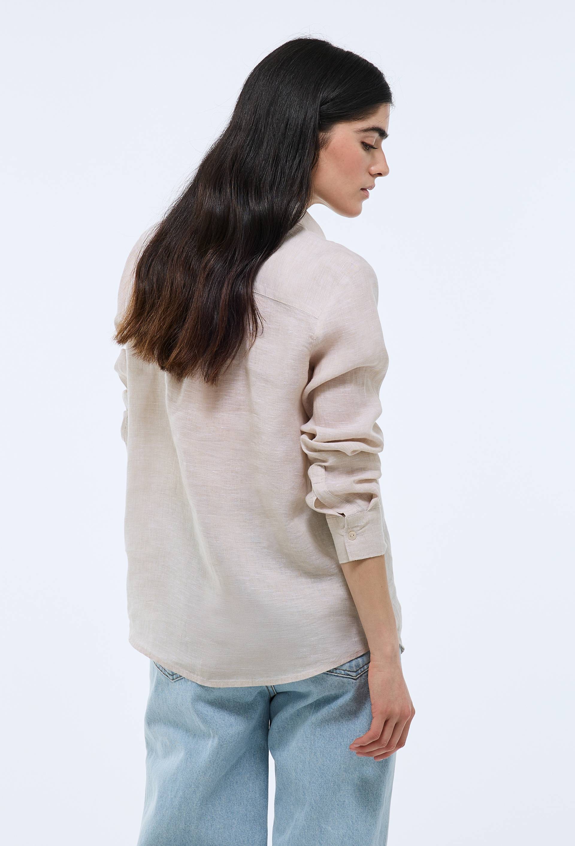 Chemise manches longues unie en lin, Beige clair, large image number 1