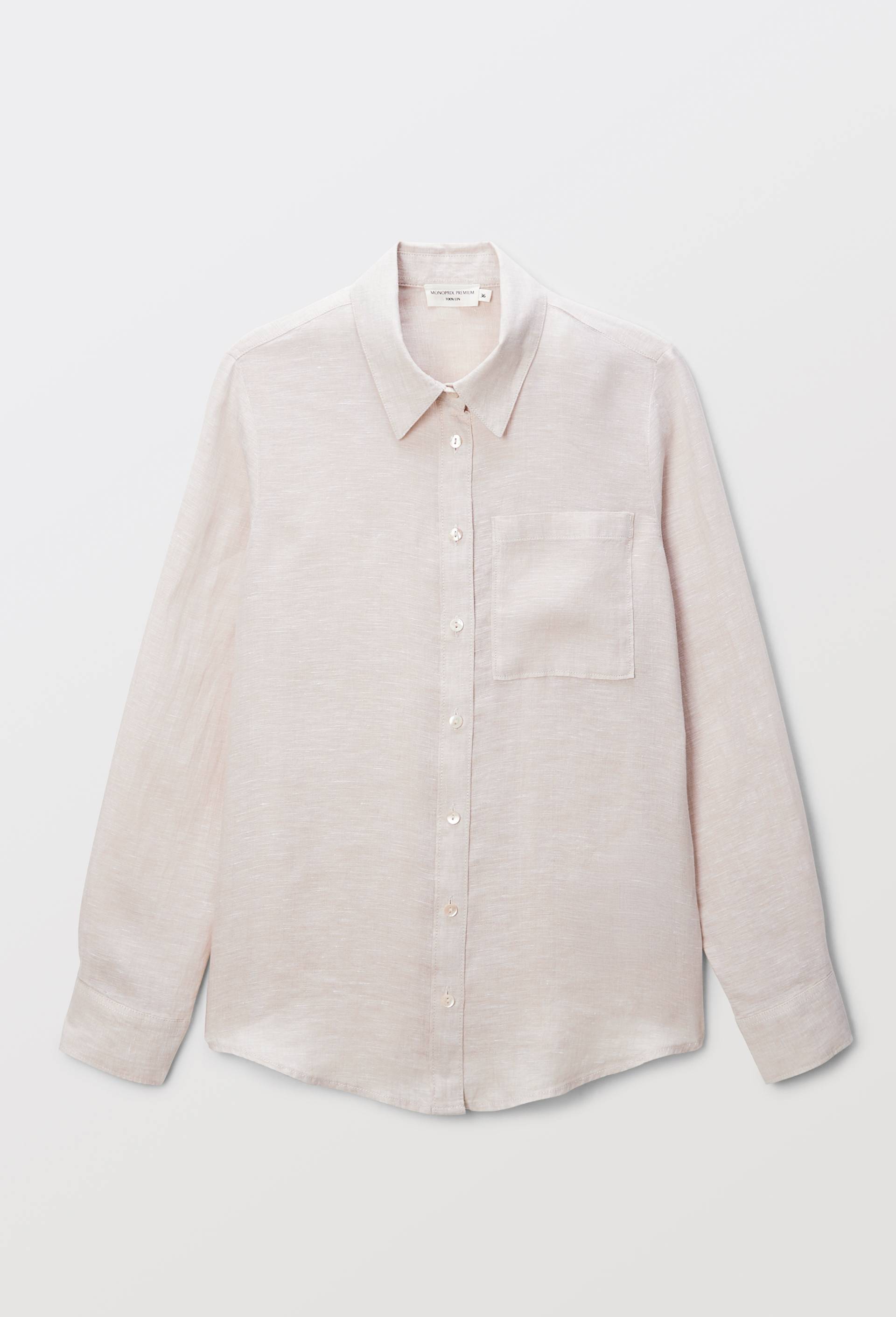 Chemise manches longues unie en lin, Beige clair, large image number 2
