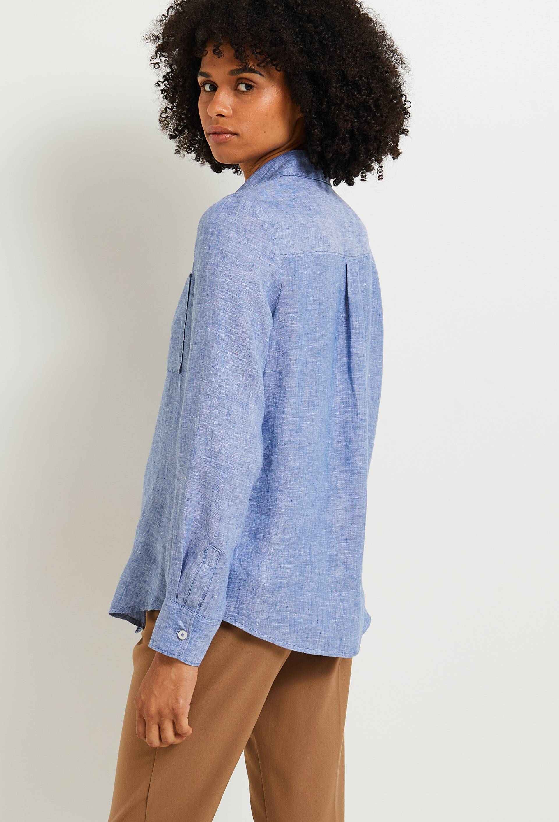 Chemise manches longues unie en lin, BLEU, large image number 1.0
