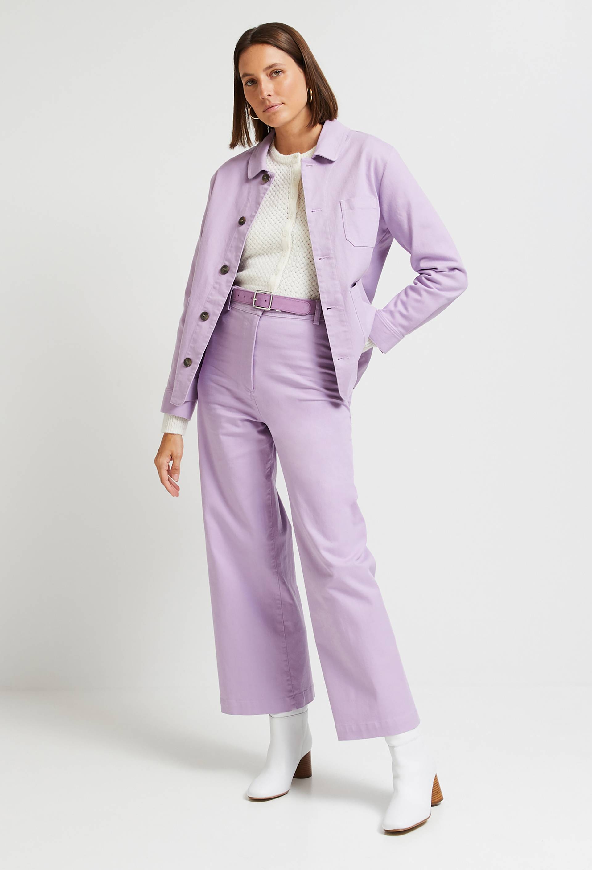 Pantalon large taille haute contenant du coton, Violet clair, large image number 0.0