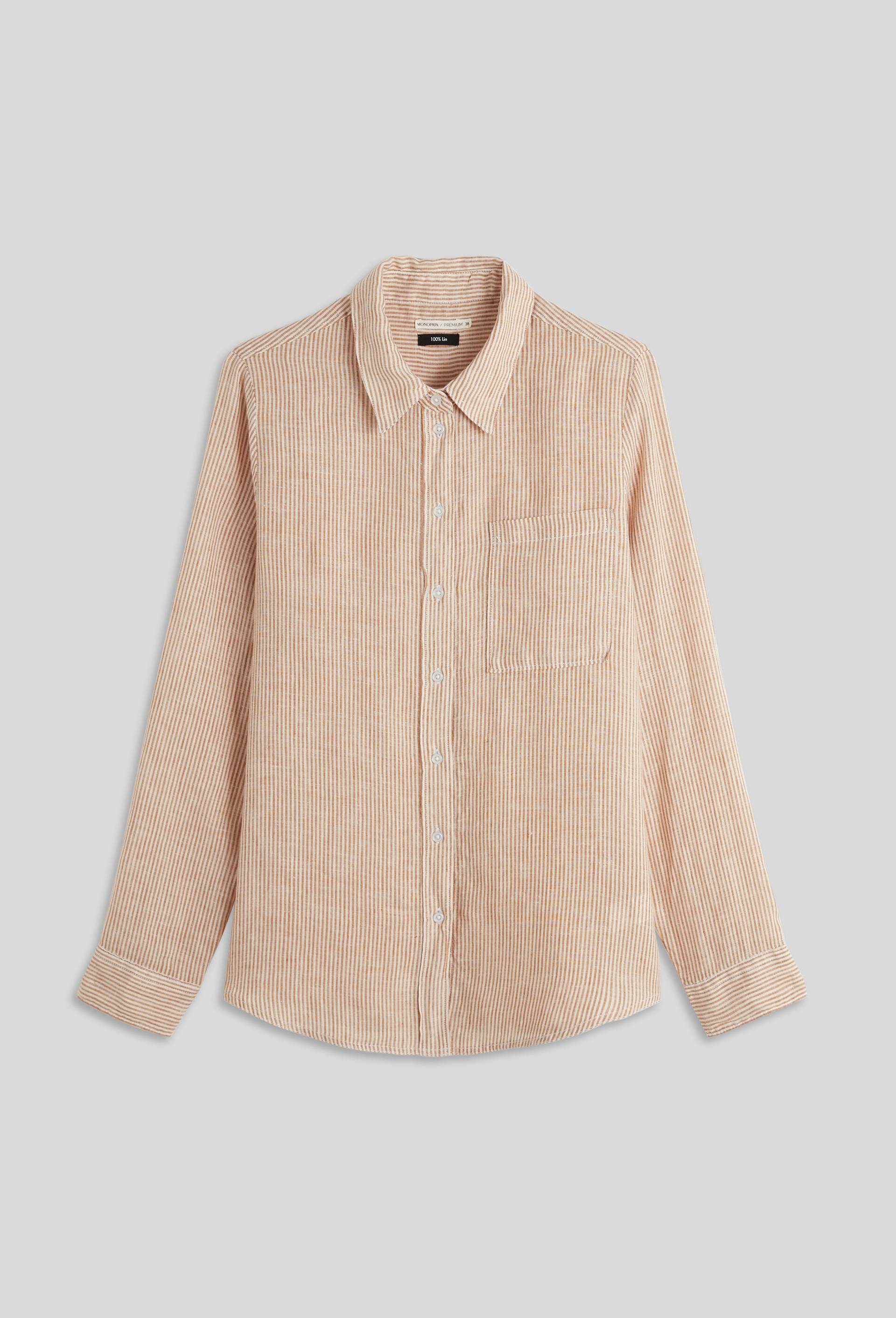 Chemise en lin rayée,  certifié European flax, Brun clair, large image number 2