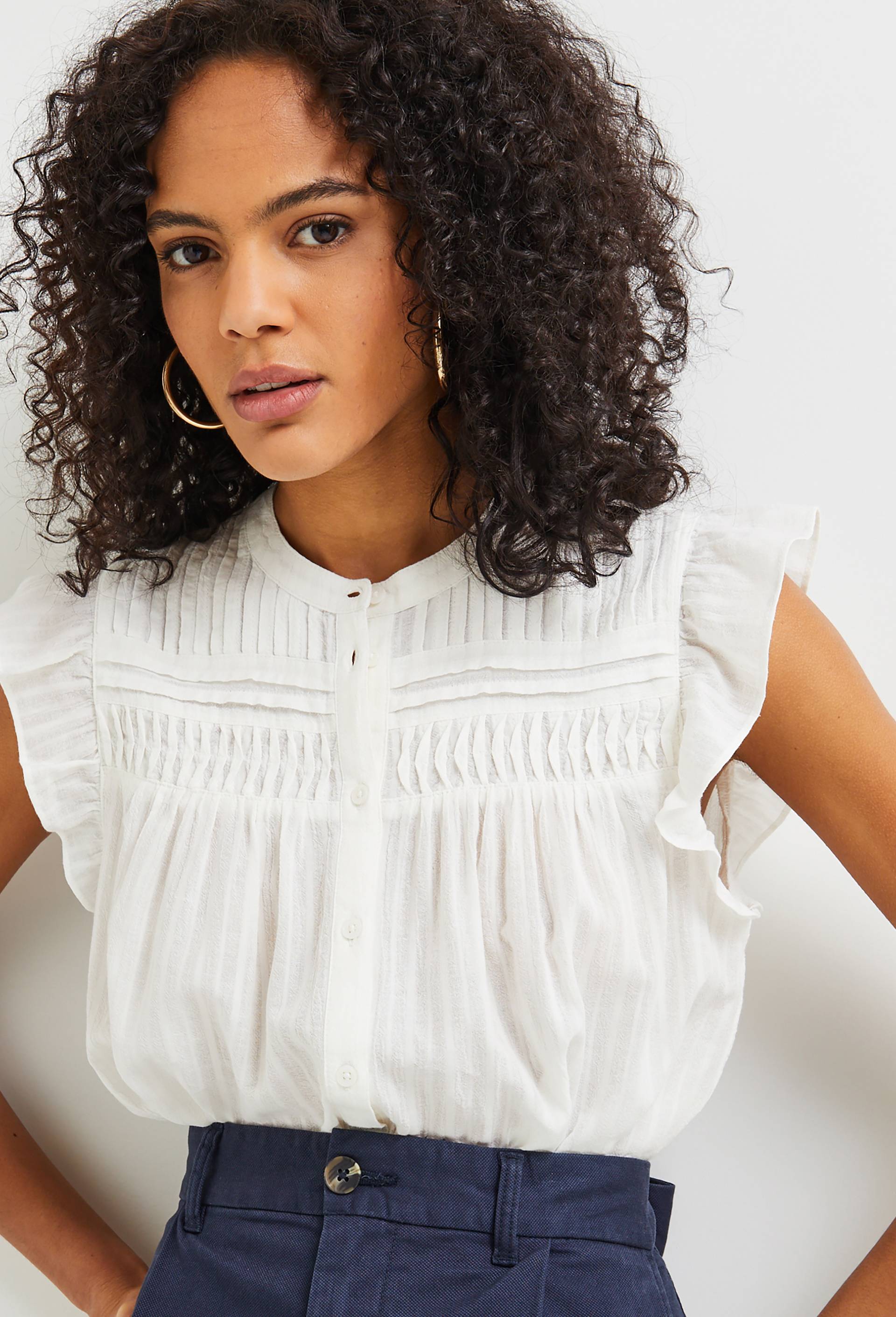 Blouse détails plis, Coton BIO, Ecru, large image number 0