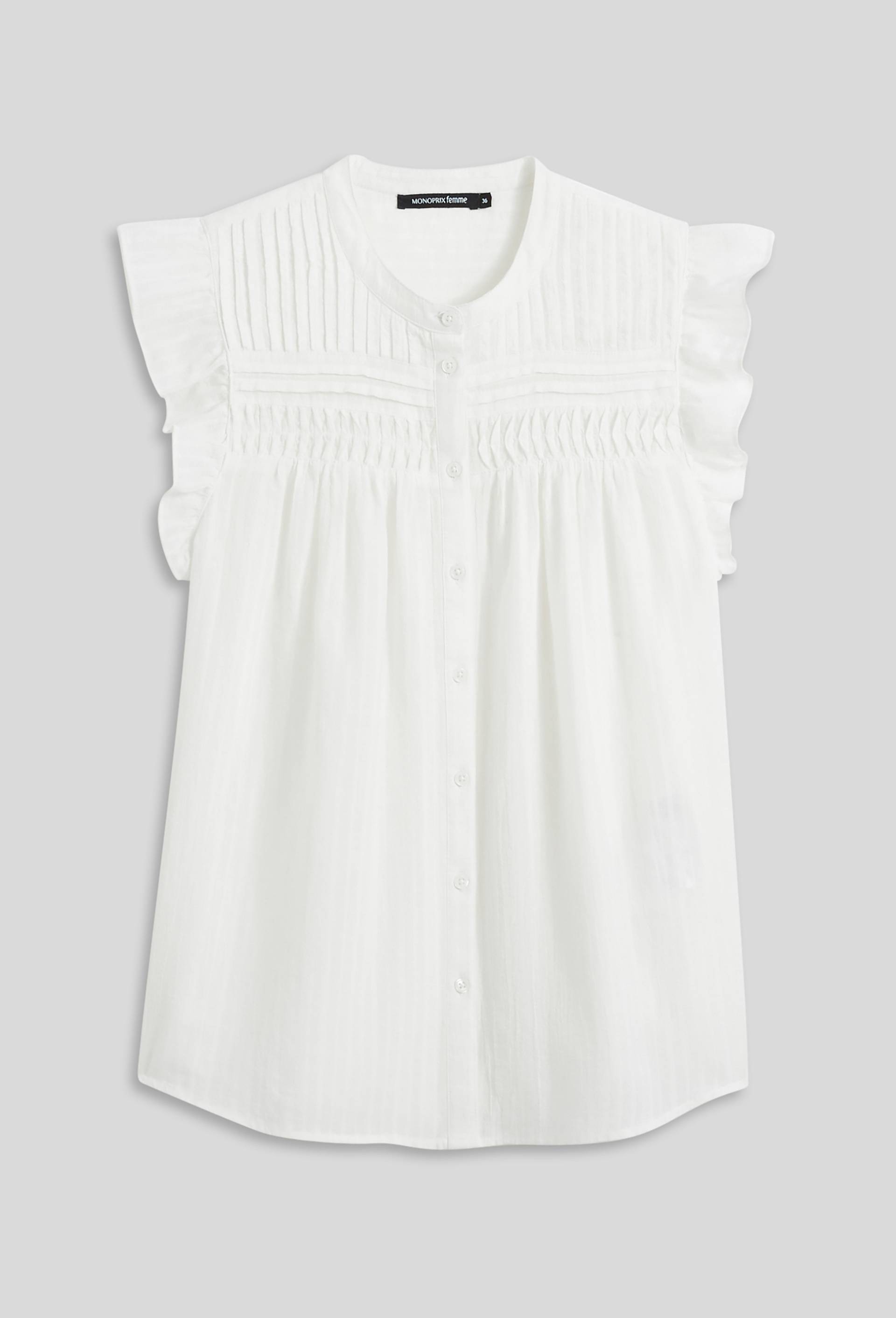 Blouse détails plis, Coton BIO, Ecru, large image number 2.0