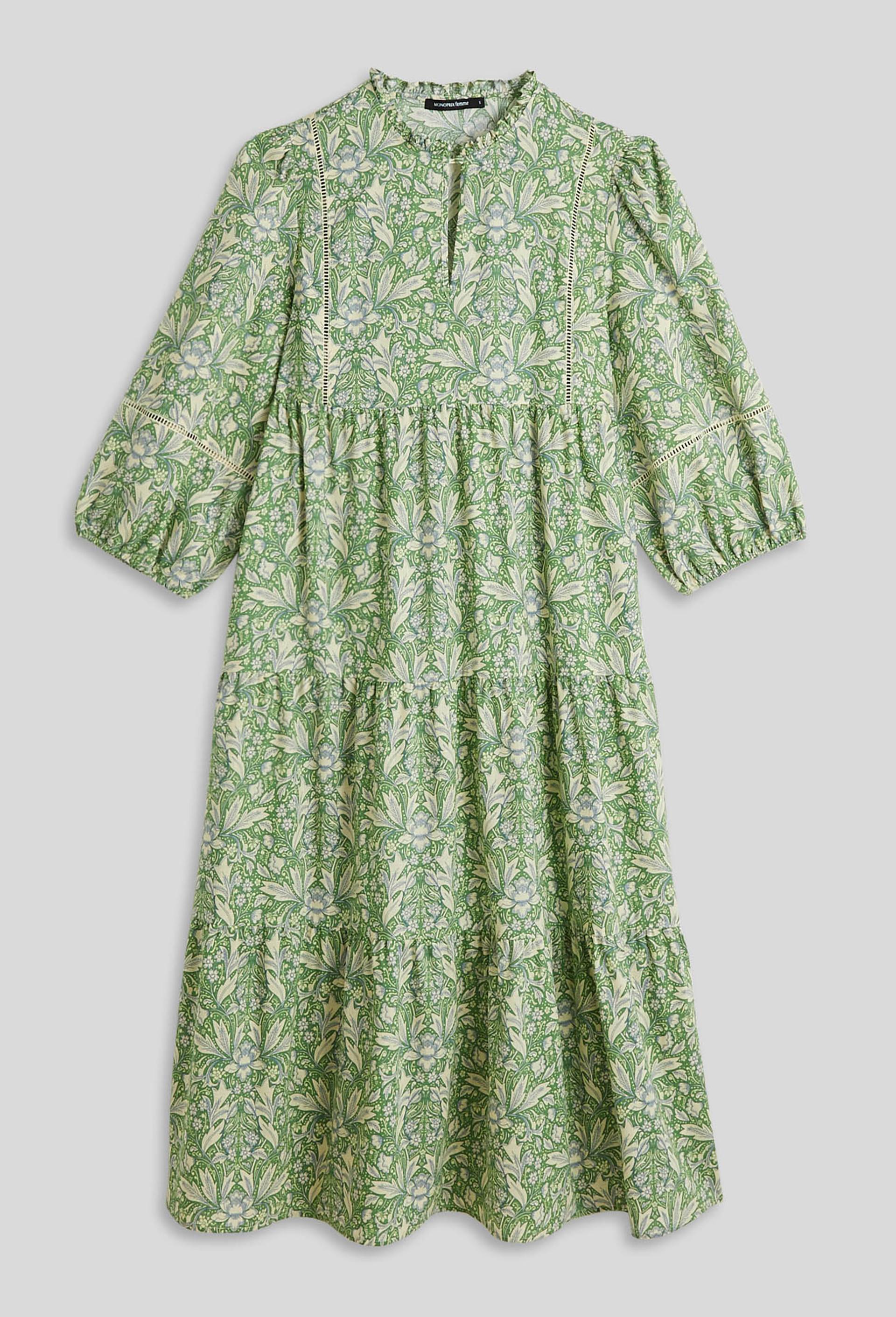 Robe ample mi mollet contenant du lin, Vert, large image number 2