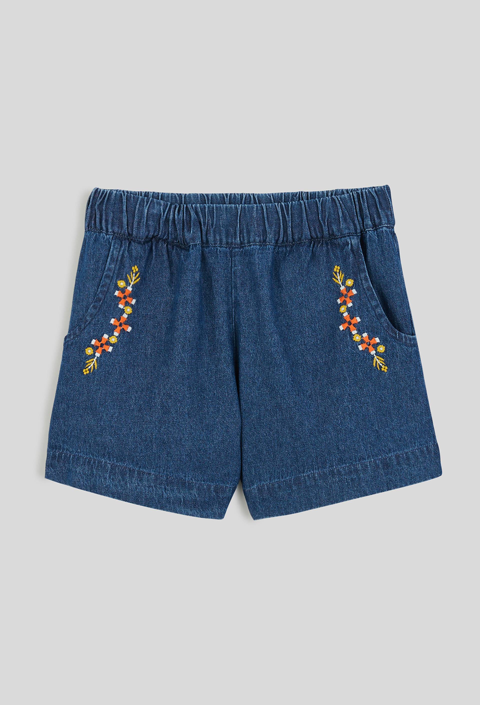 Short en chambray brodé, Oeko-Tex, Bleu foncé, large image number 0.0