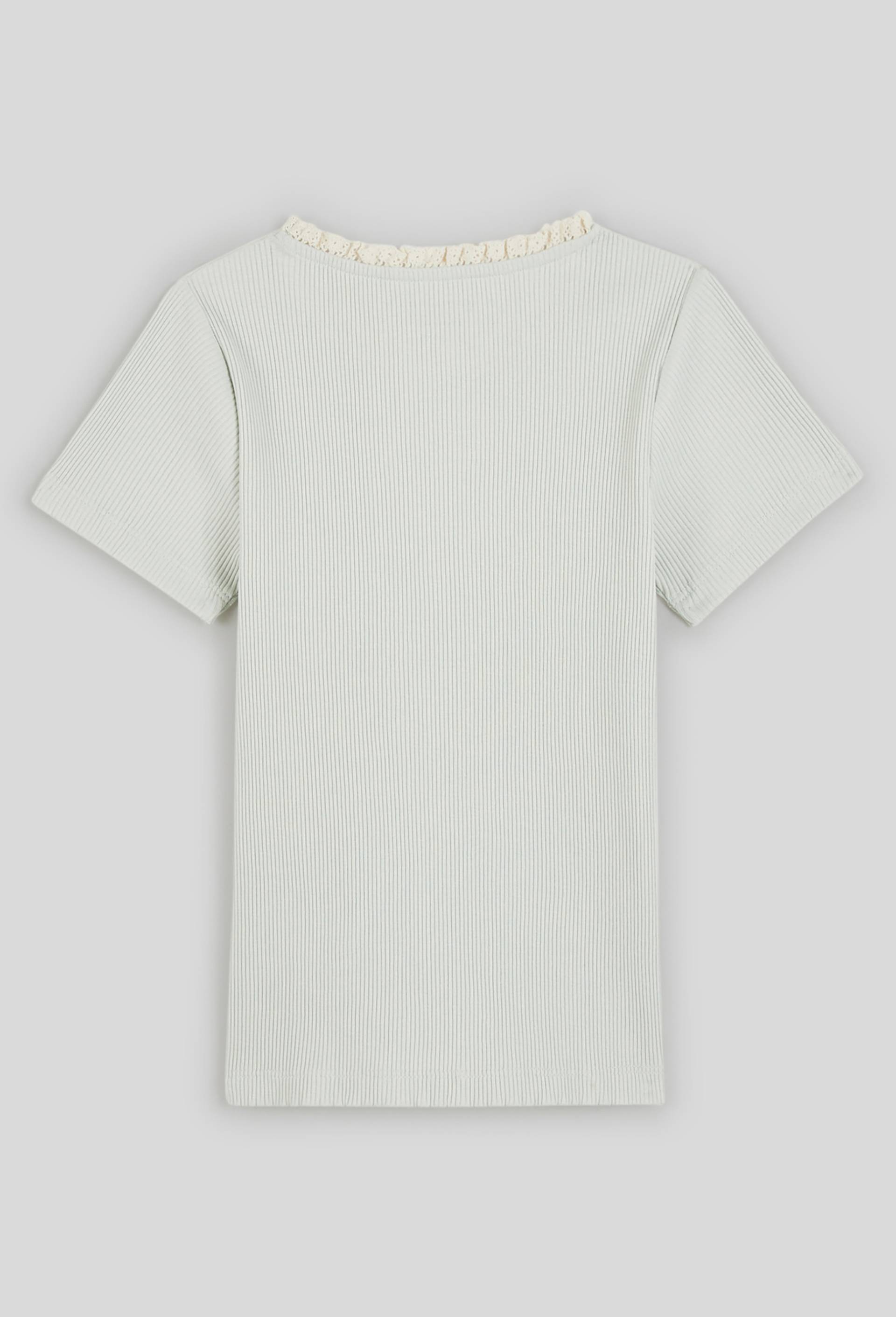 T-shirt manches courtes côtelé détail col, coton BIO, Vert clair, large image number 1.0