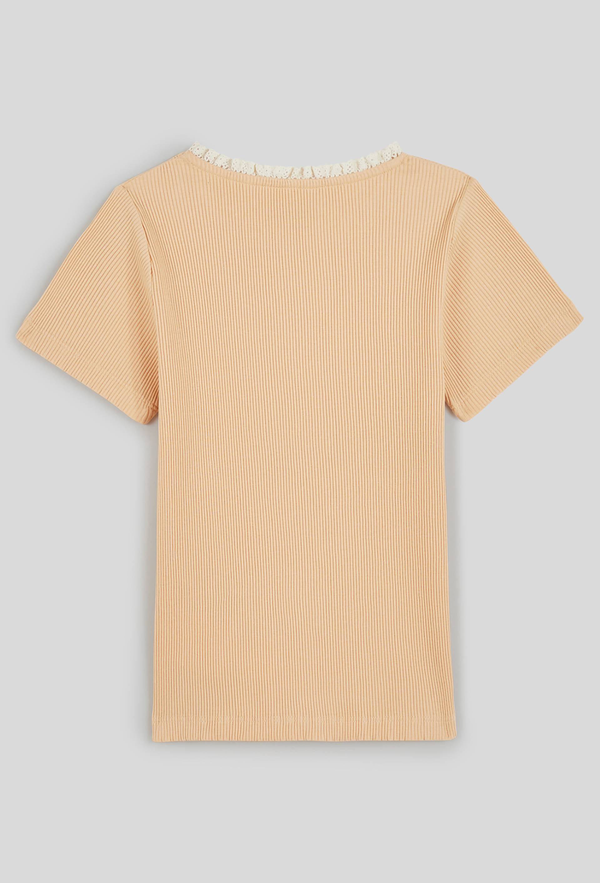 T-shirt manches courtes côtelé détail col, coton BIO, Beige clair, large image number 1