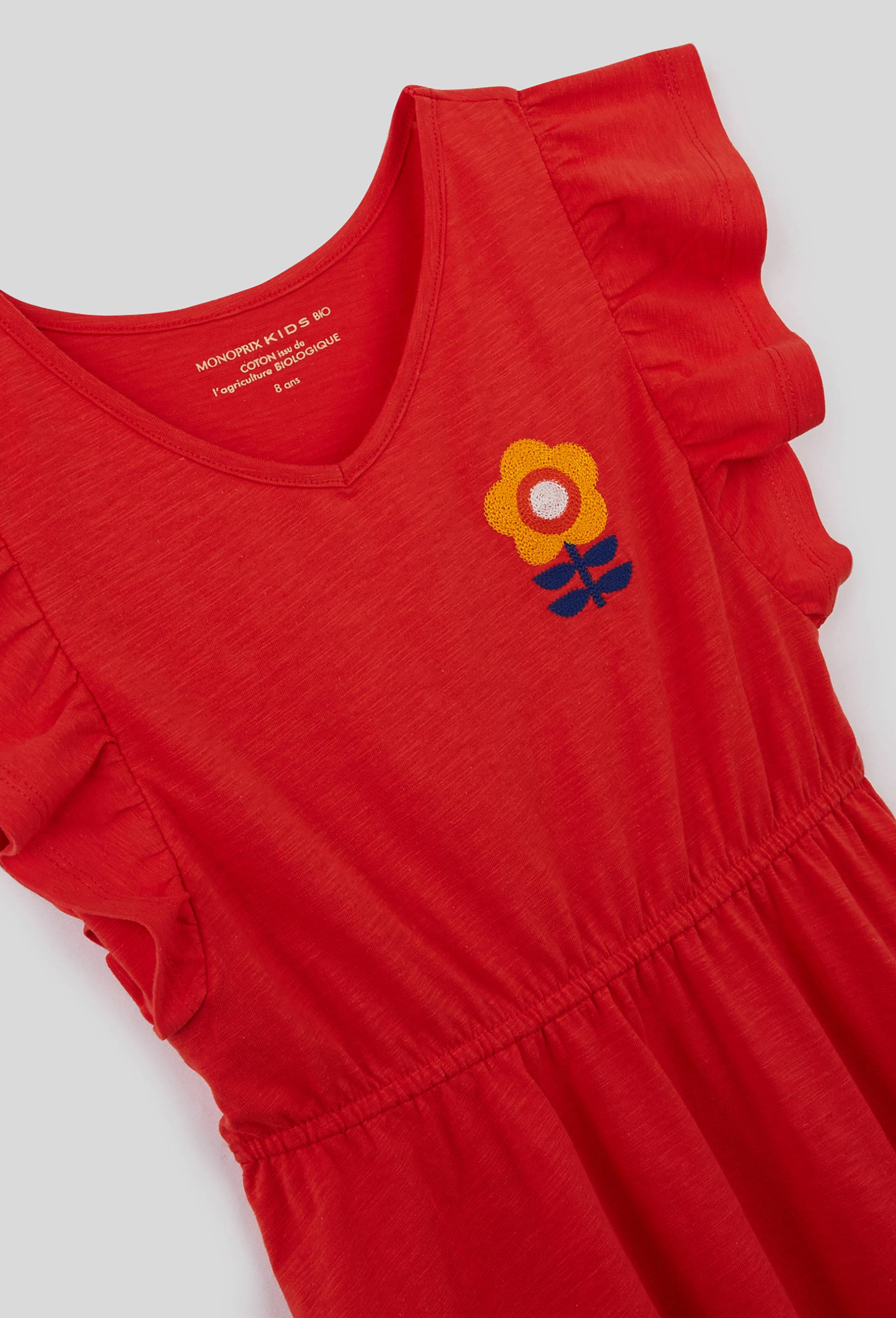 Robe en jersey fleur brodée, coton BIO, Rouge, large image number 2
