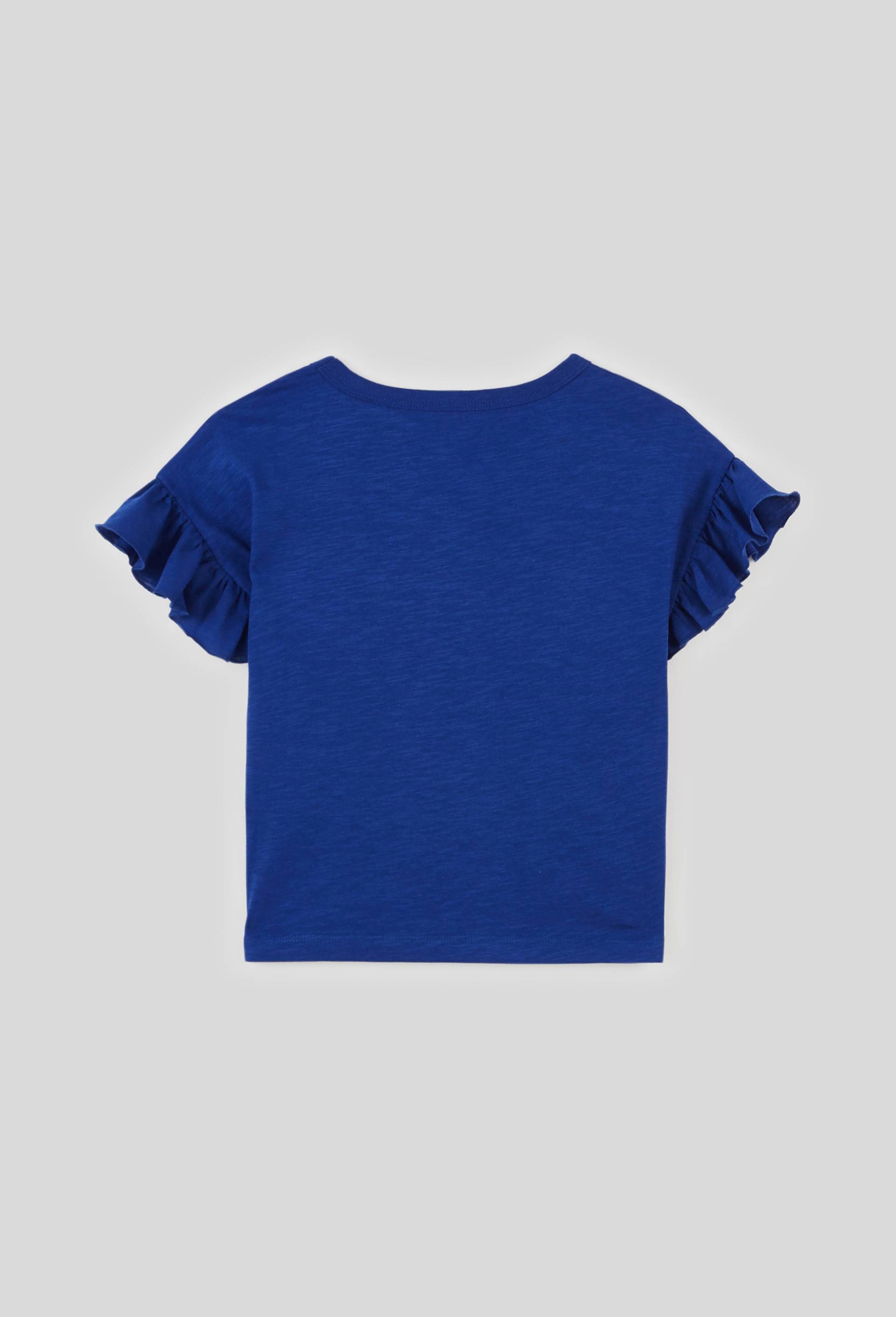 T-shirt fleur brodée, coton BIO, Bleu, large image number 1