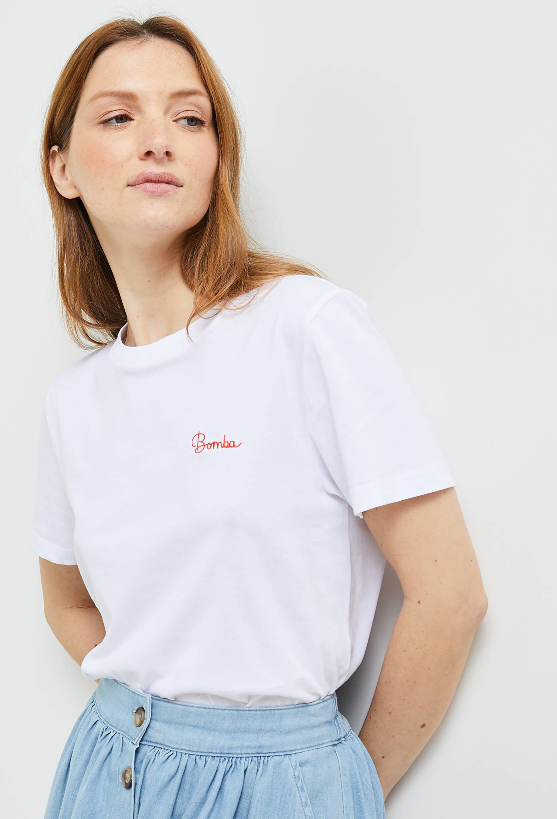 T.shirt brodé, en coton BIO, Blanc, large image number 0