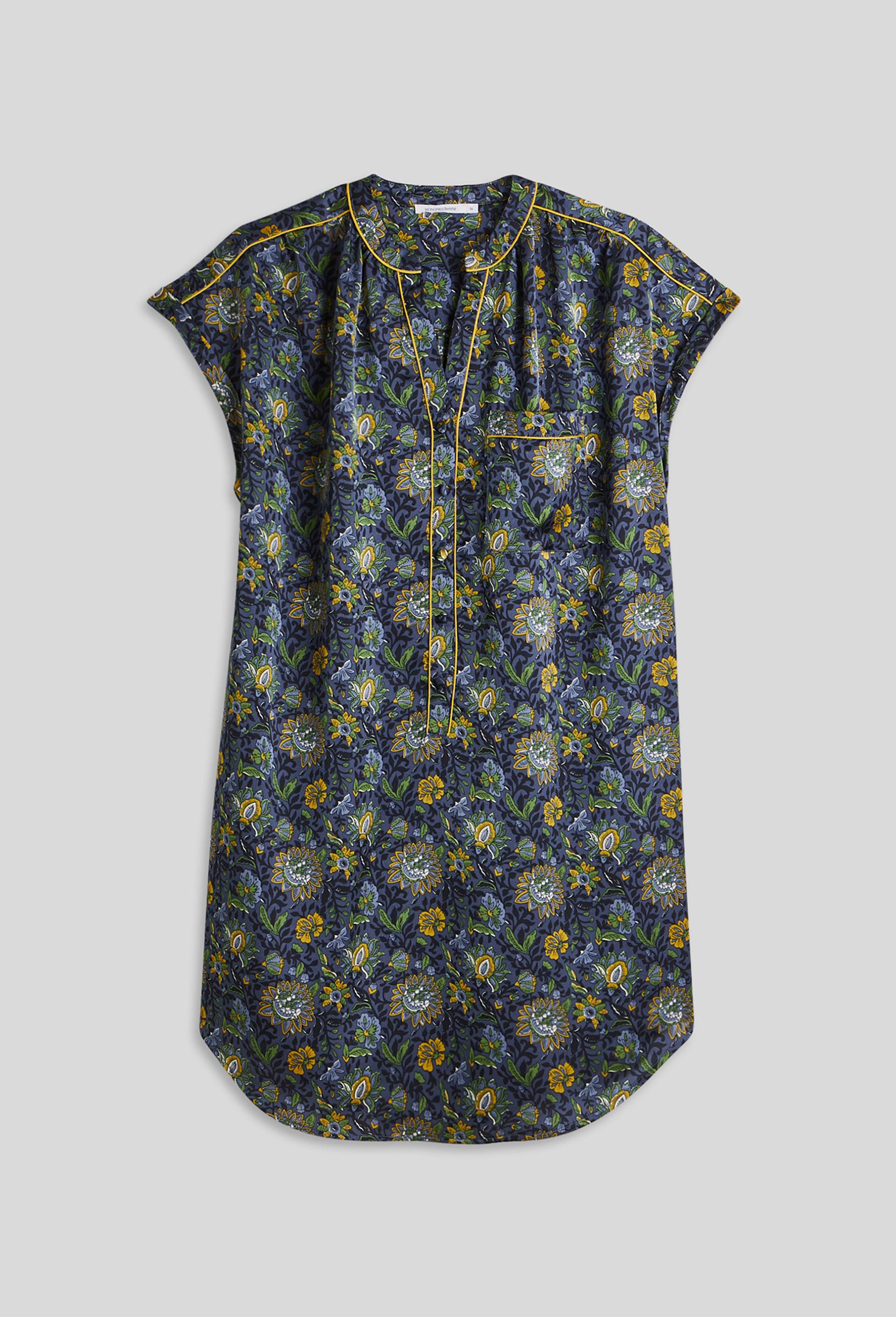 Chemise de nuit sans manches imprimée en satin, Oeko-Tex, Bleu foncé, large image number 2.0