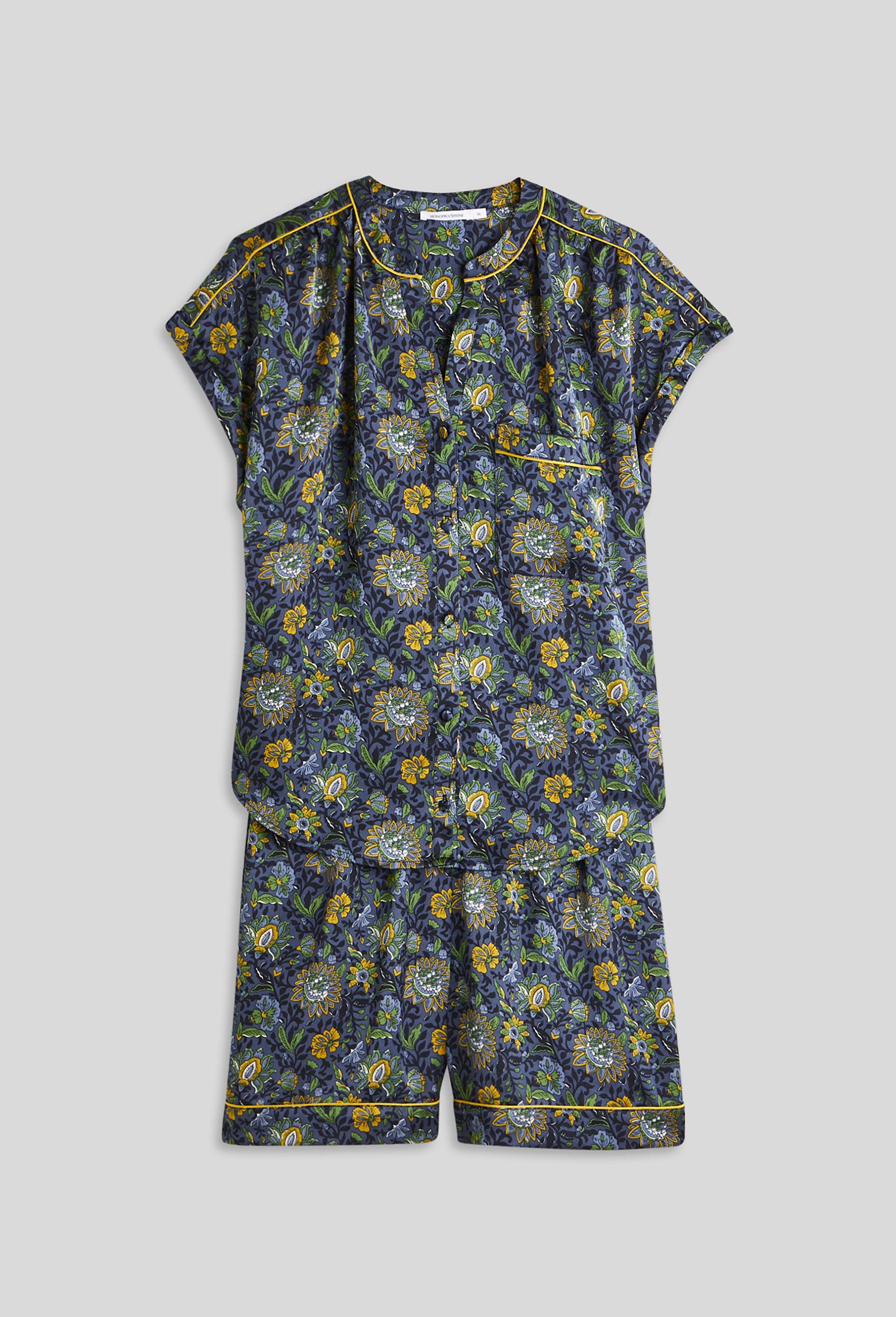 Pyjashort sans manches imprimé en satin, Oeko-Tex, Bleu foncé, large image number 2.0