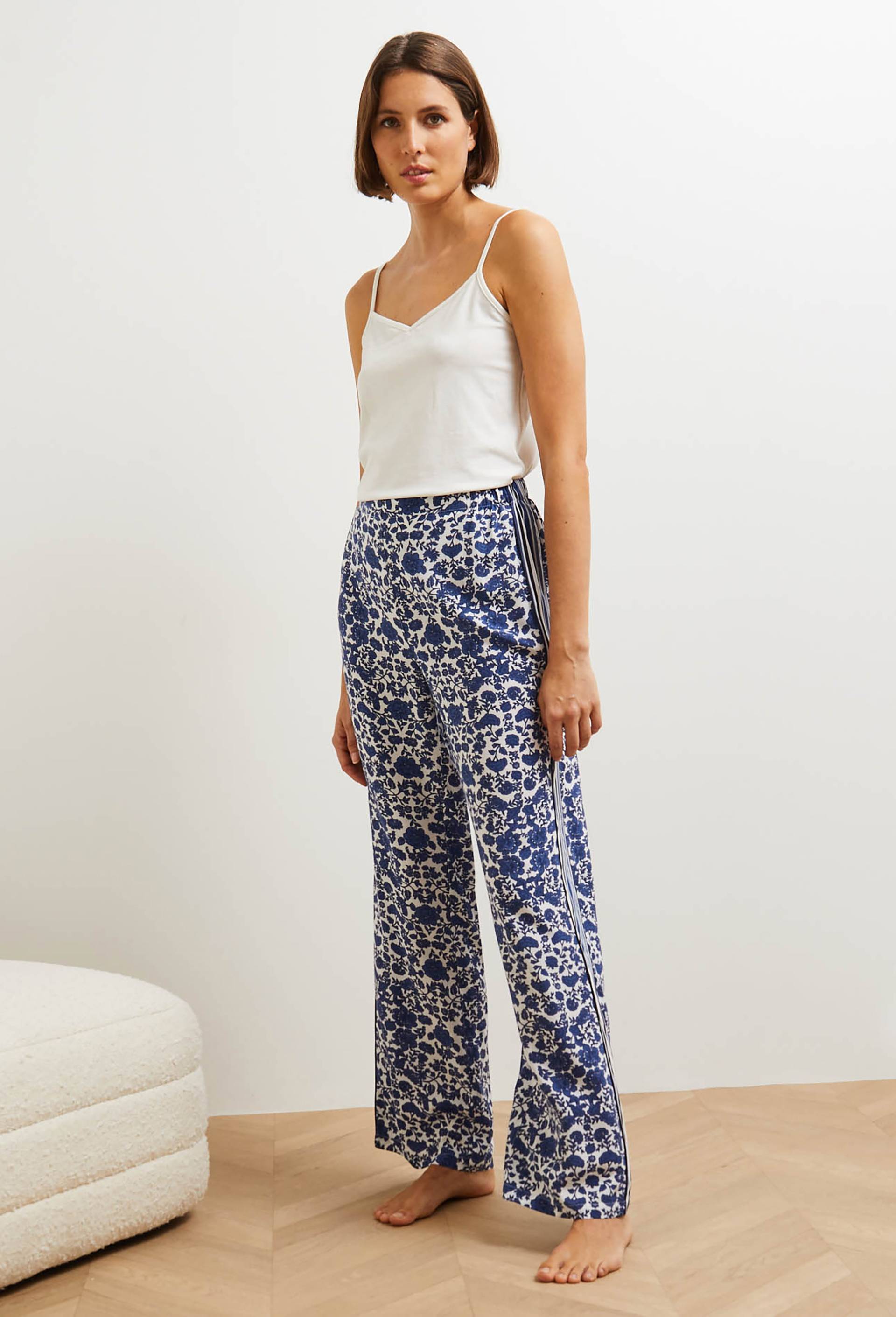 Pantalon droit à imprimés contrastés, Ecovero, Blanc, large image number 0