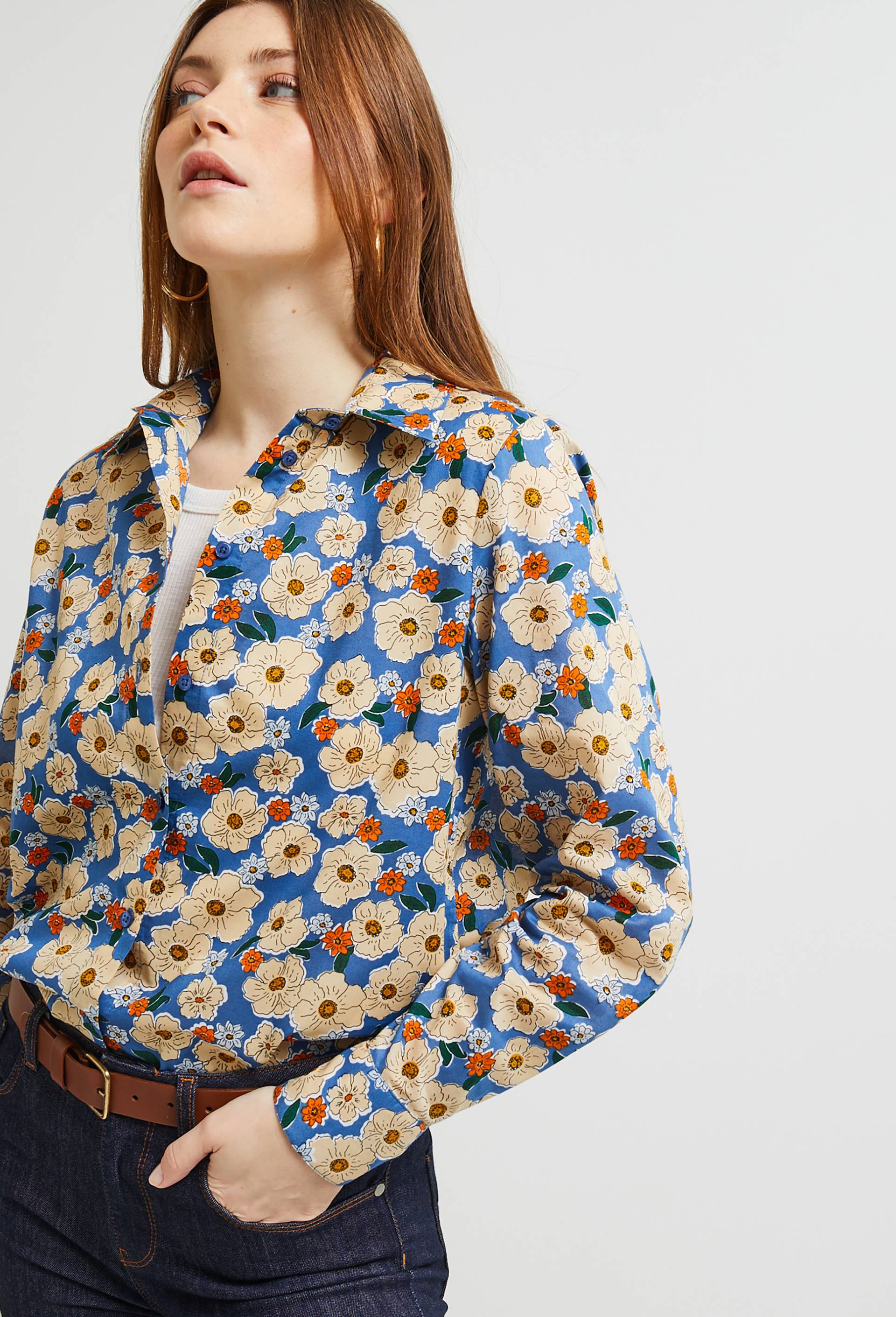 Chemise imprimée, Coton BIO, Bleu, large image number 0