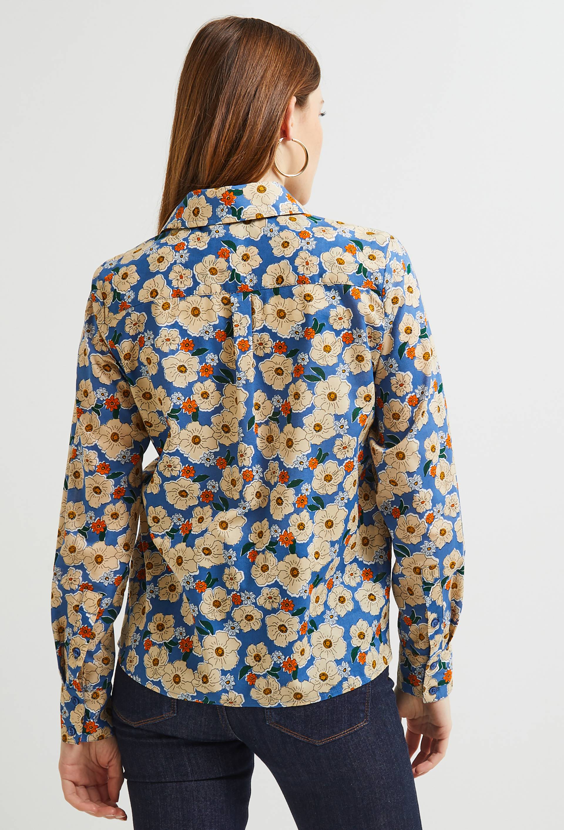 Chemise imprimée, Coton BIO, Bleu, large image number 1