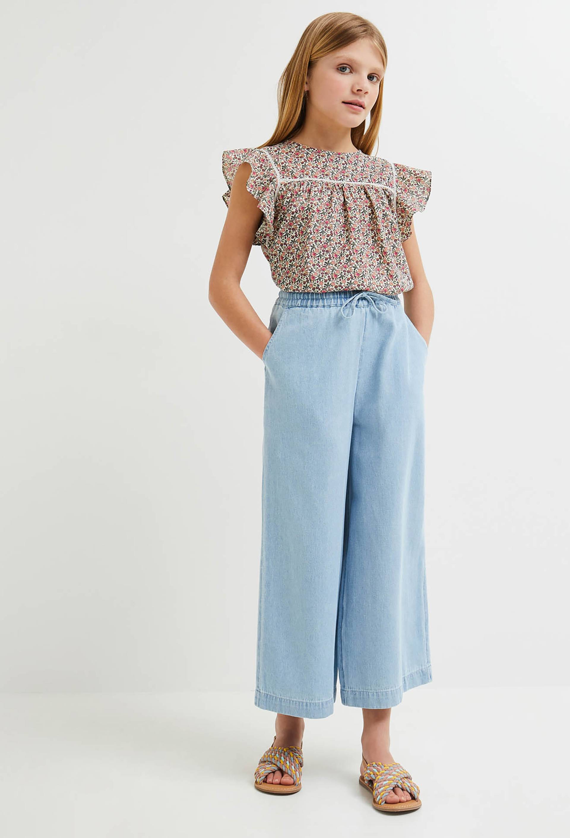 Pantalon taille &eacute;lastiqu&eacute;e en coton chambray, Bleu clair, large image number 0