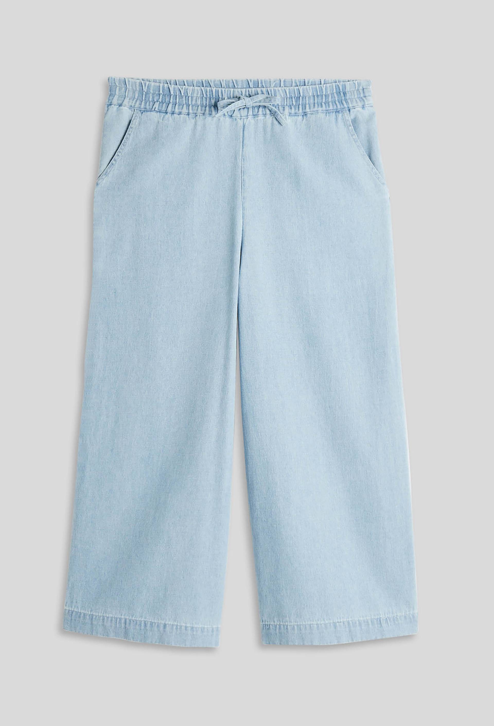 Pantalon taille &eacute;lastiqu&eacute;e en coton chambray, Bleu clair, large image number 1