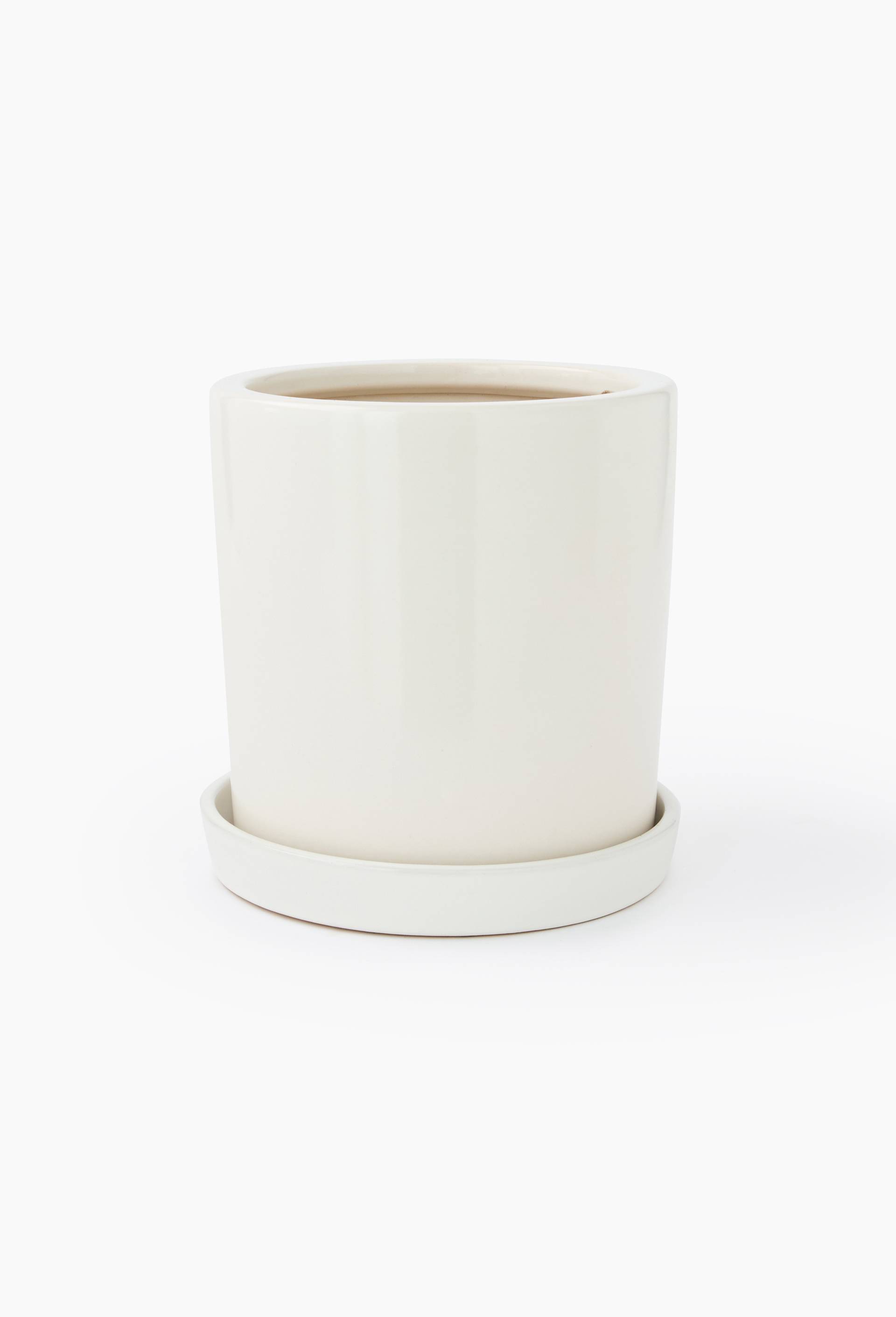 Cache-pot et soucoupe, 17x18cm, en c&eacute;ramique, Ecru, large image number 1