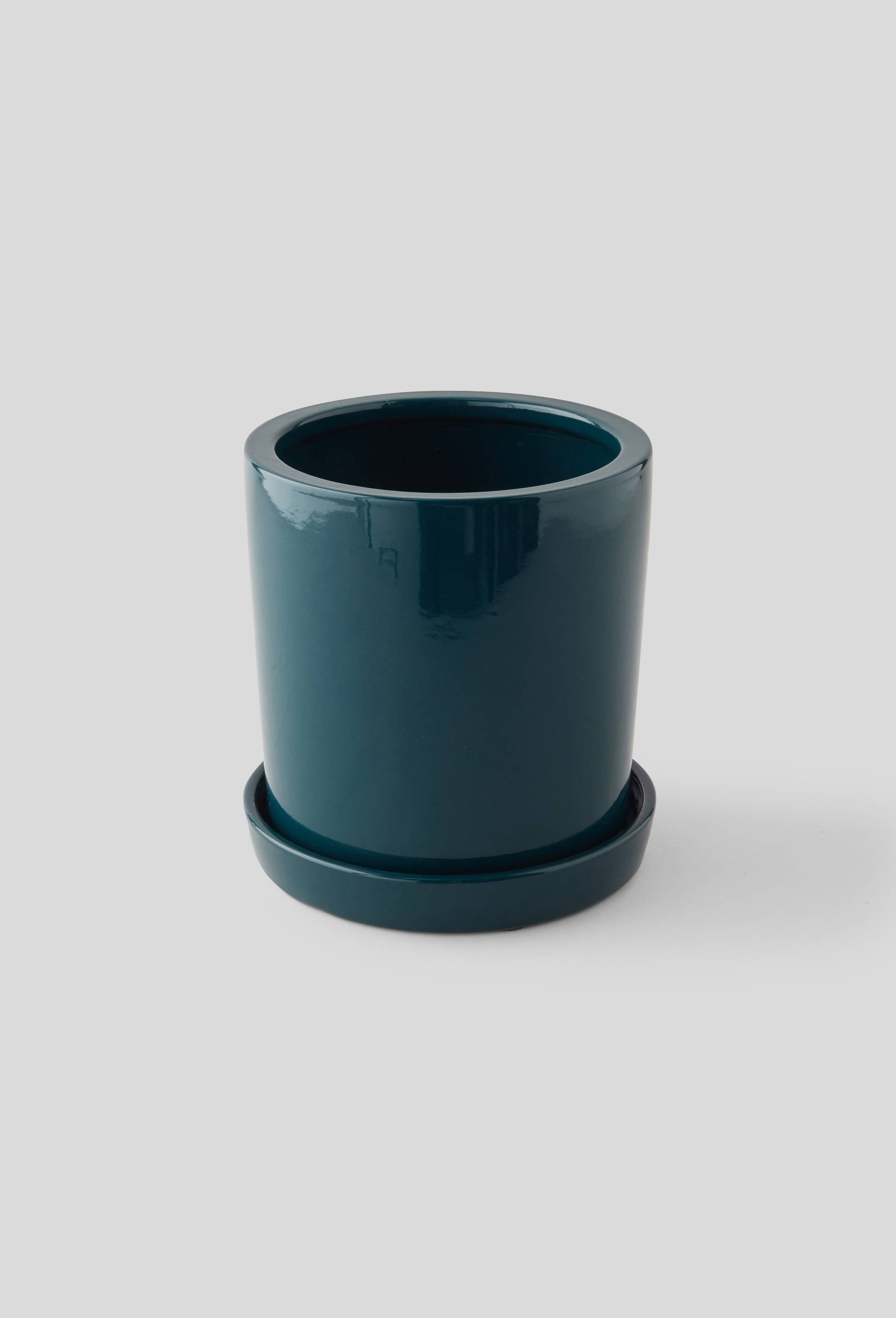 Cache-pot  et soucoupe 21x22cm, en céramique, Vert foncé, large image number 0.0