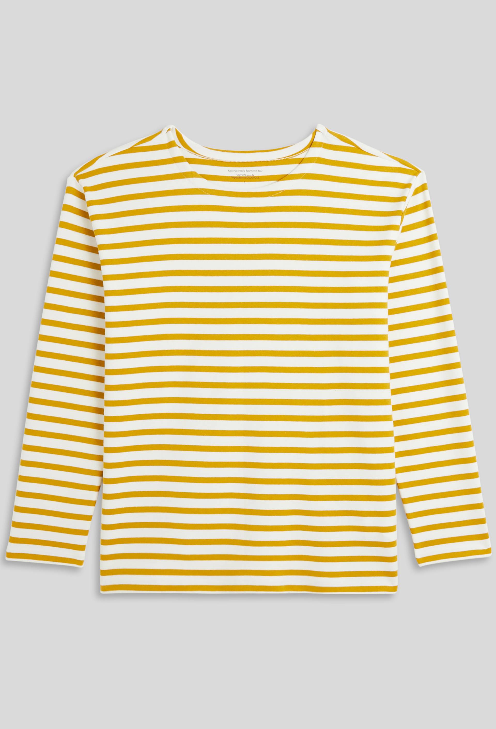 T-shirt manches longues marinière en coton BIO, Jaune foncé, large image number 2.0