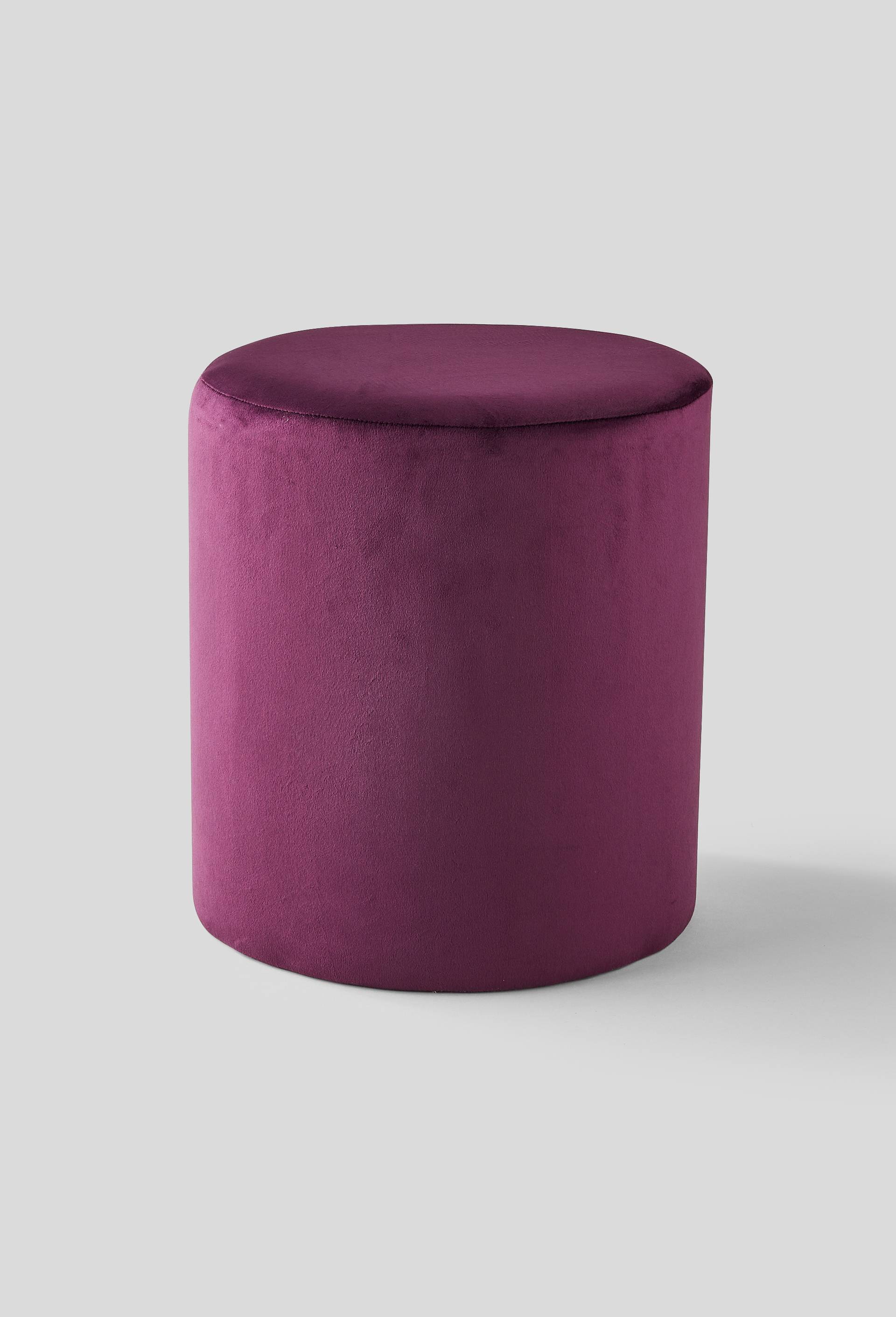 Pouf en velours haut avec franges,  D30 x H40 cm, Violet foncé, large image number 0
