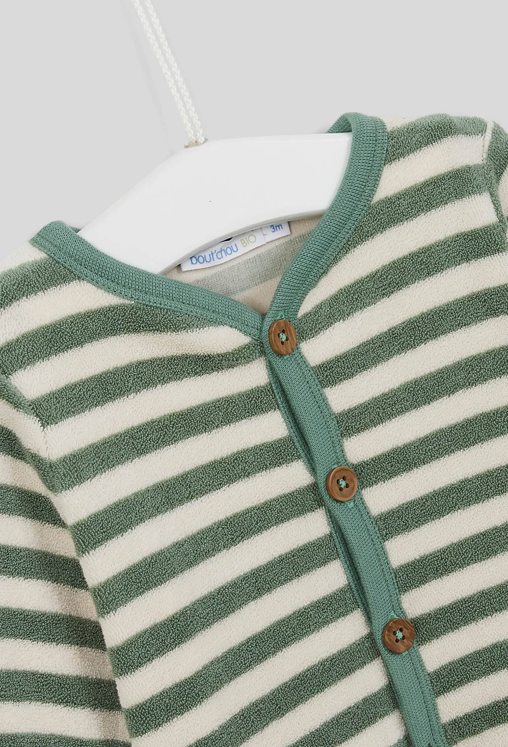 Cardigan rayé, en coton BIO, Oeko-Tex, Vert, large image number 2.0