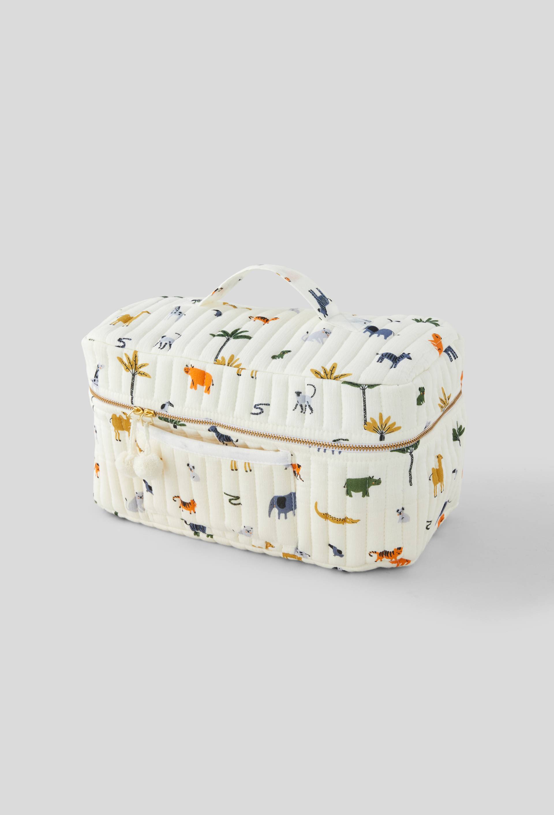 Trousse de toilette imprim&eacute;e, 30x17x17cm, en gaze de coton, Ecru, large image number 0