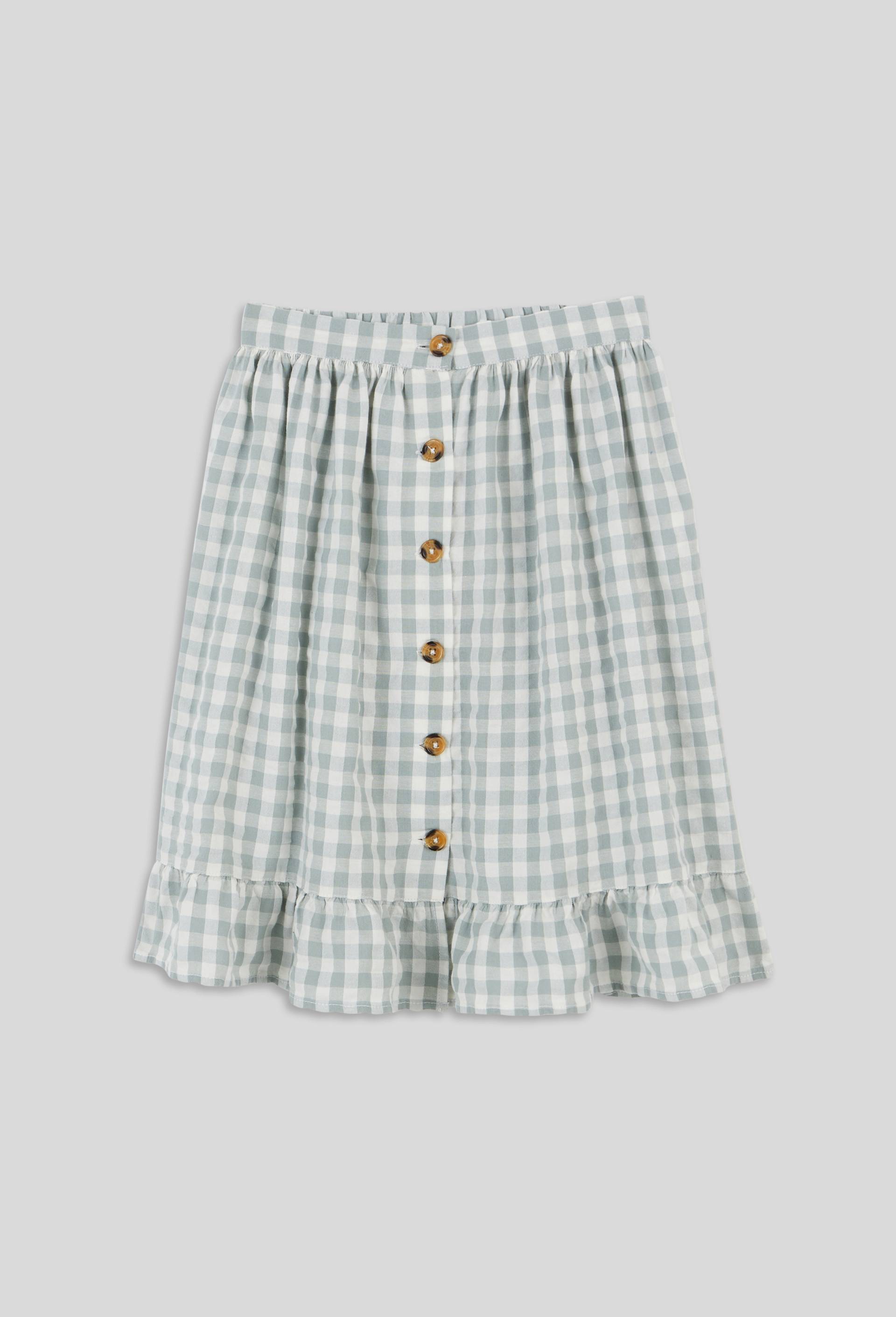 Jupe midi vichy en gaze de coton, coton BIO, Vert clair, large image number 1