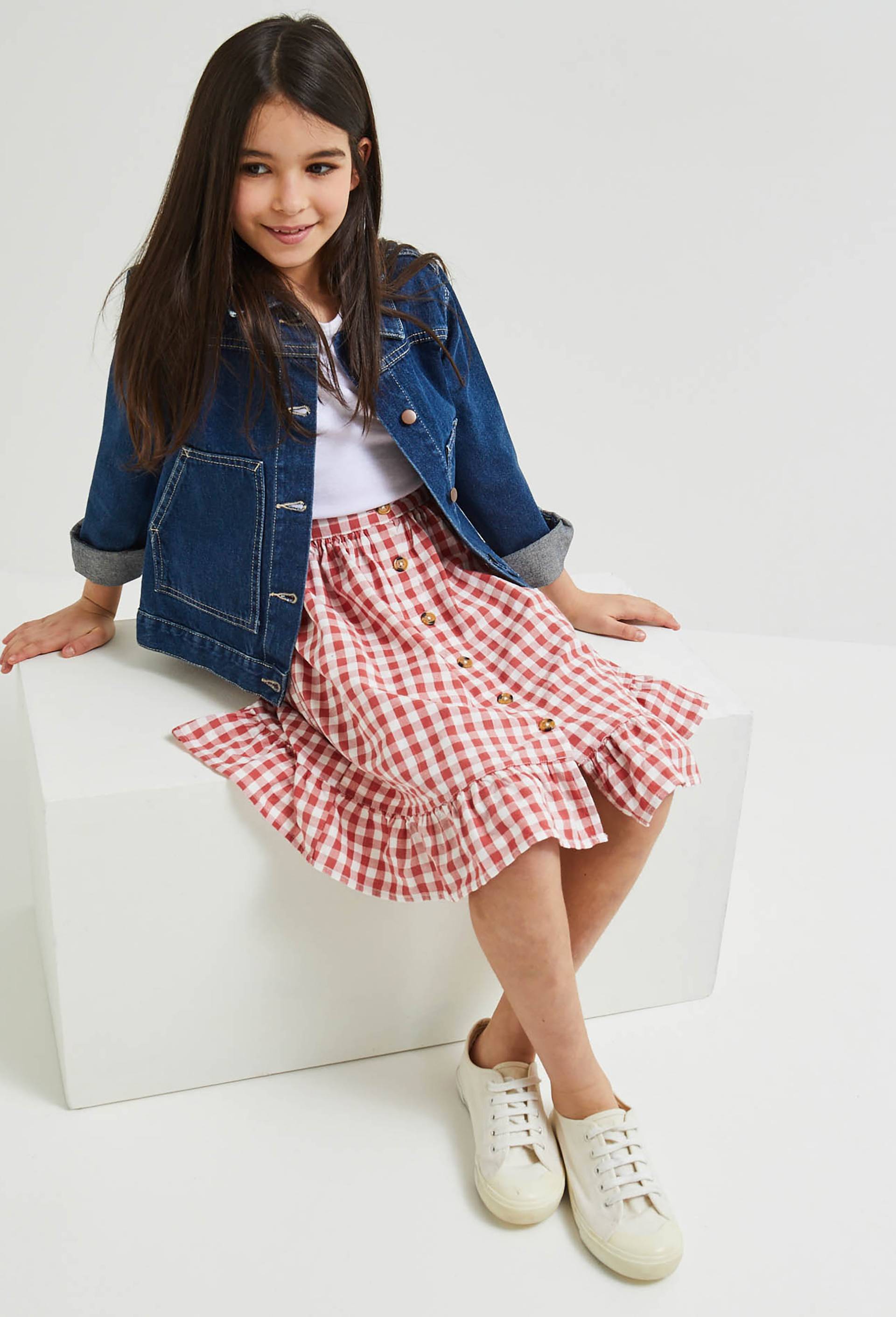 Jupe midi vichy en gaze de coton, coton BIO, Rose foncé, large image number 0