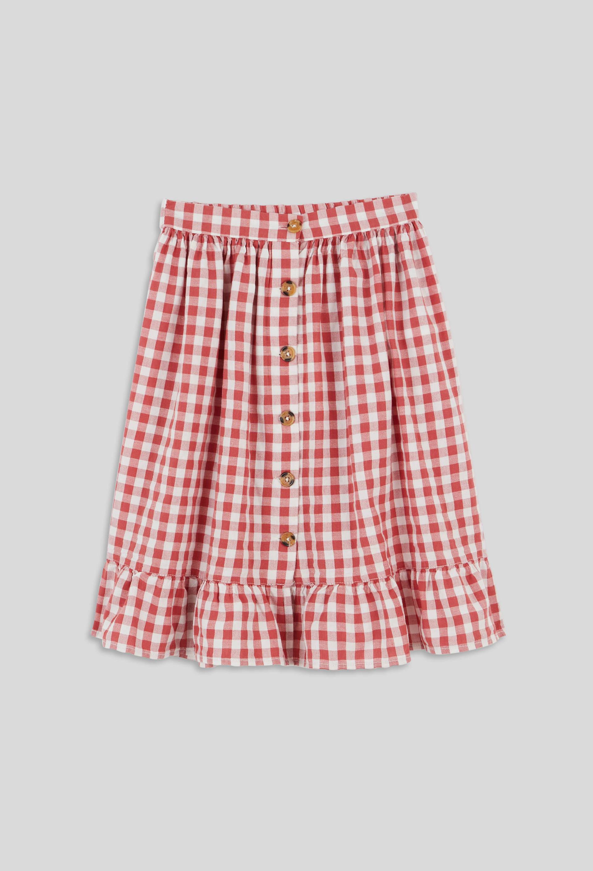 Jupe midi vichy en gaze de coton, coton BIO, Rose foncé, large image number 1.0