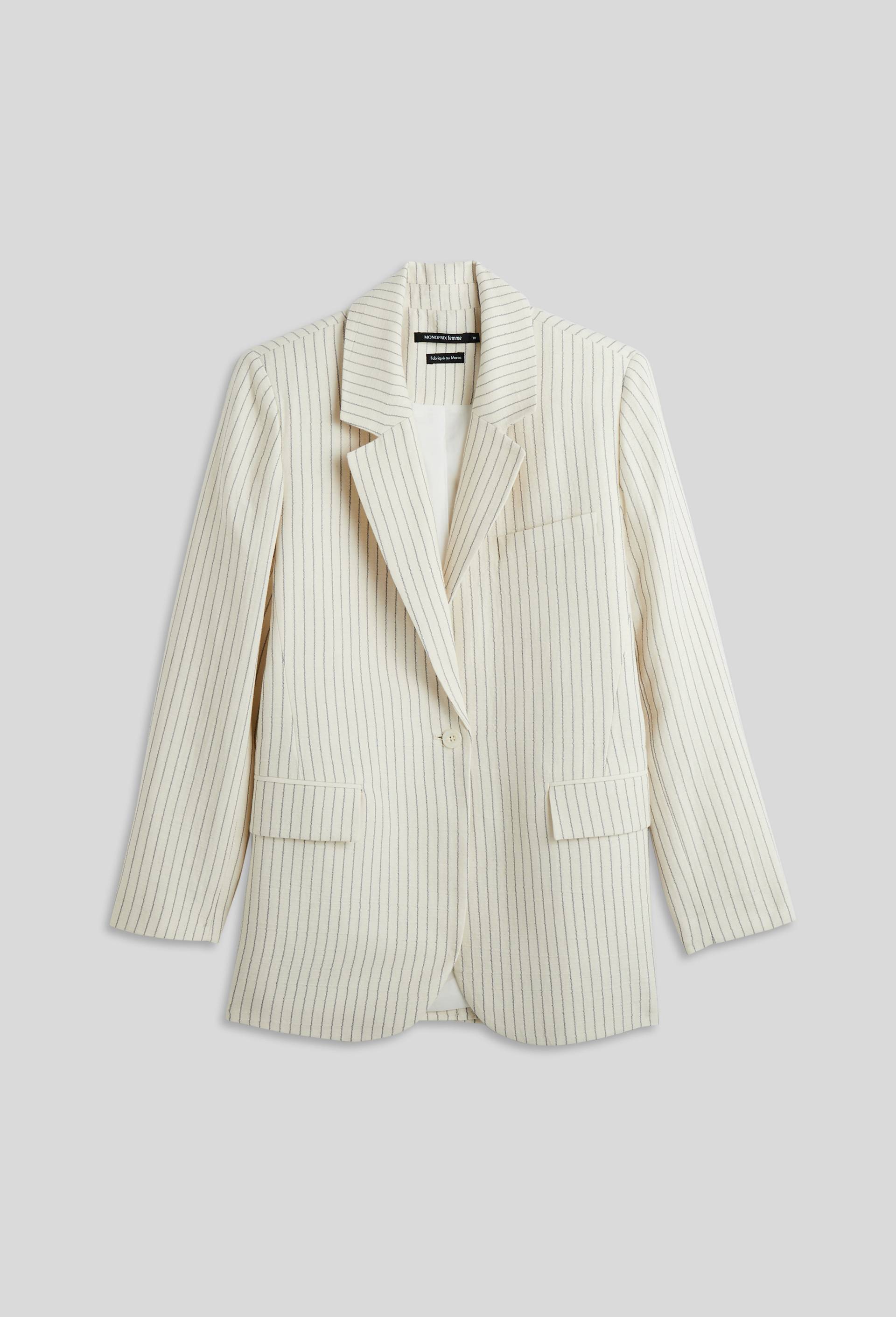 Blazer à rayures contenant du coton, Ecru, large image number 2