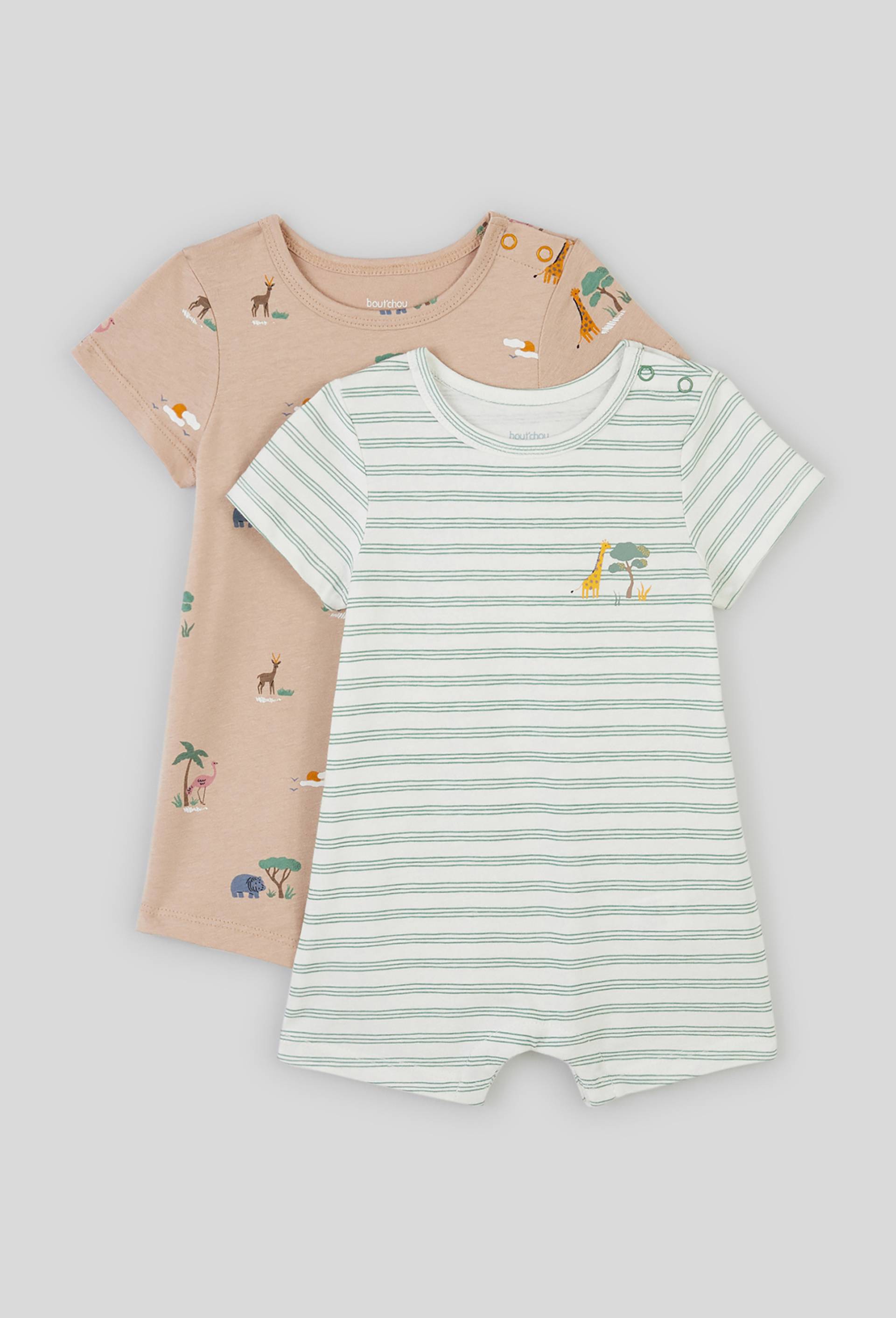Lot de 2 pyjamas combinaisons en coton BIO, Oeko-Tex, Beige, large image number 0