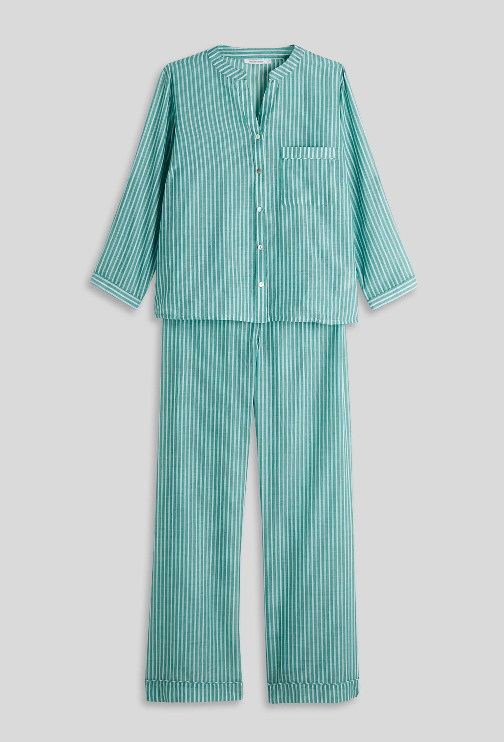 Pyjama à rayures en voile de coton, Bio, Vert, large image number 2.0