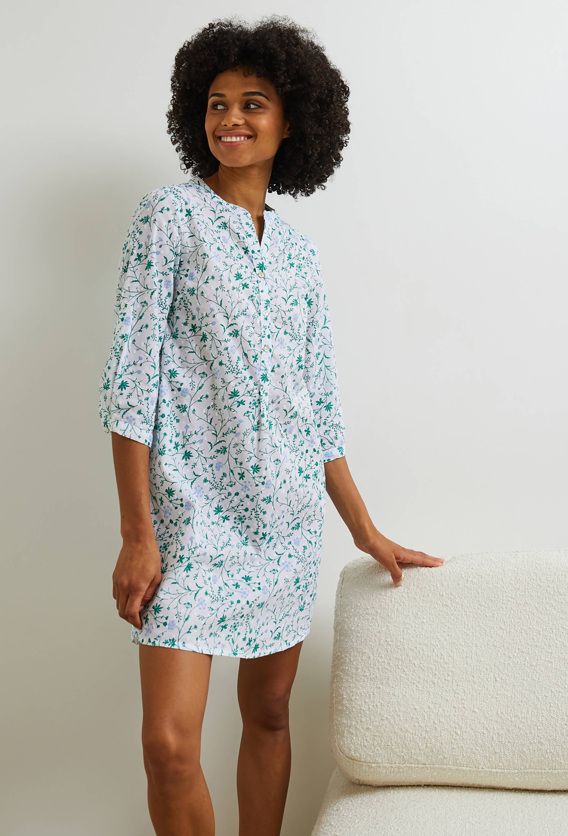 Chemise de nuit imprimée en coton plumetis, Bio, Blanc, large image number 0