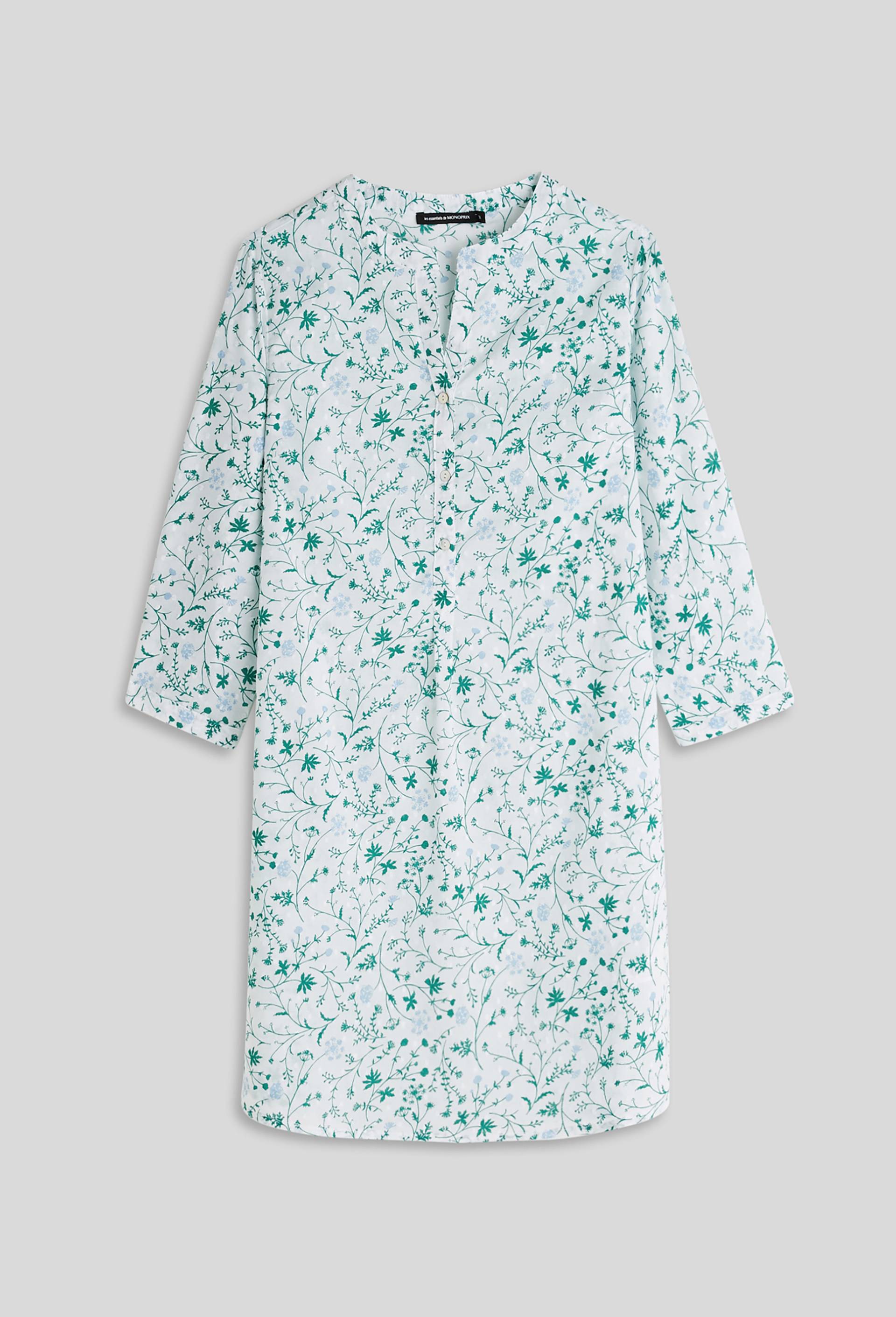 Chemise de nuit imprimée en coton plumetis, Bio, Blanc, large image number 2