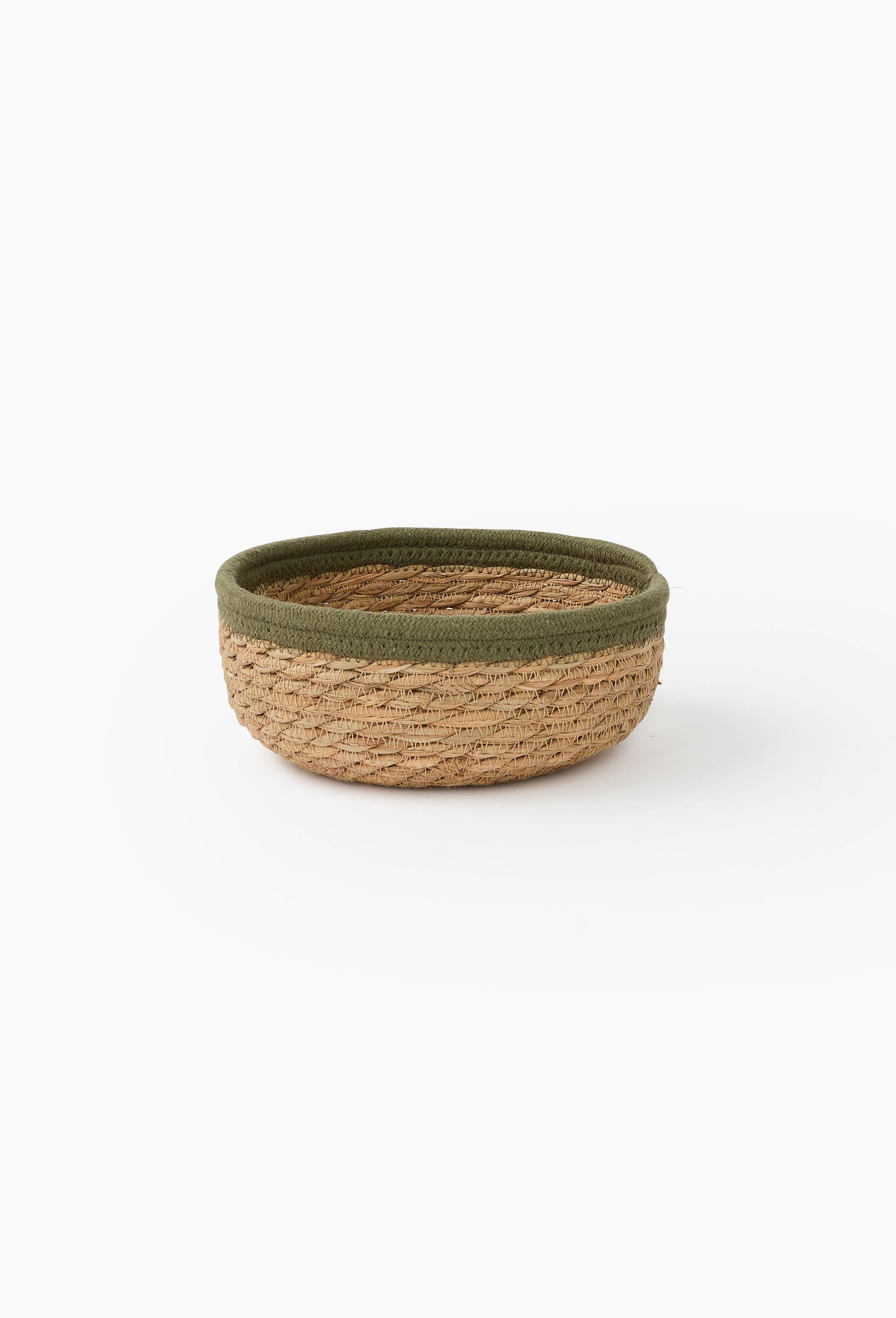 Corbeille tress&eacute;e, 24x12cm, en jonc de mer et coton, Vert fonc&eacute;, large image number 0
