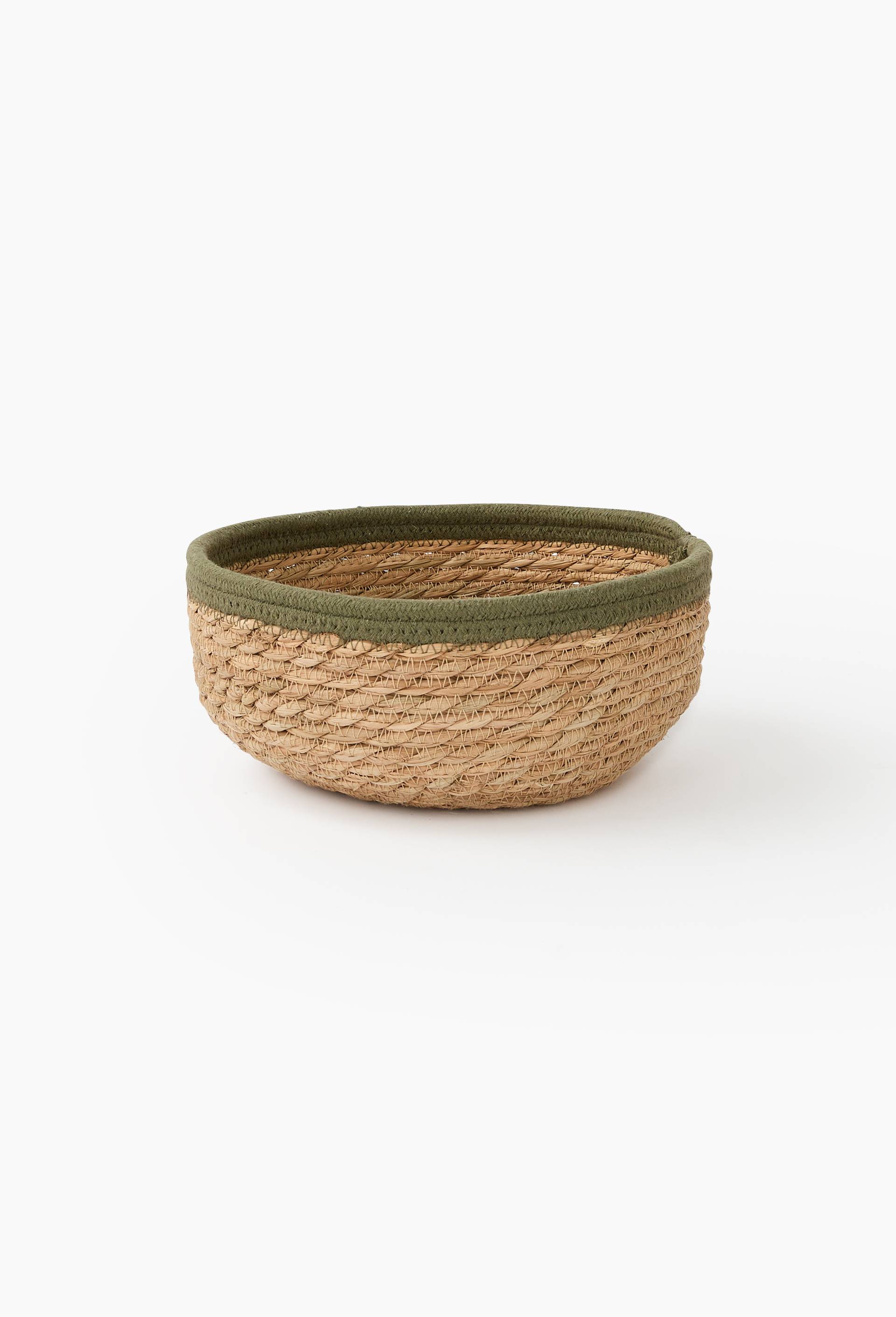 Corbeille tress&eacute;e, 10x20cm, en jonc de mer et coton, Vert fonc&eacute;, large image number 0