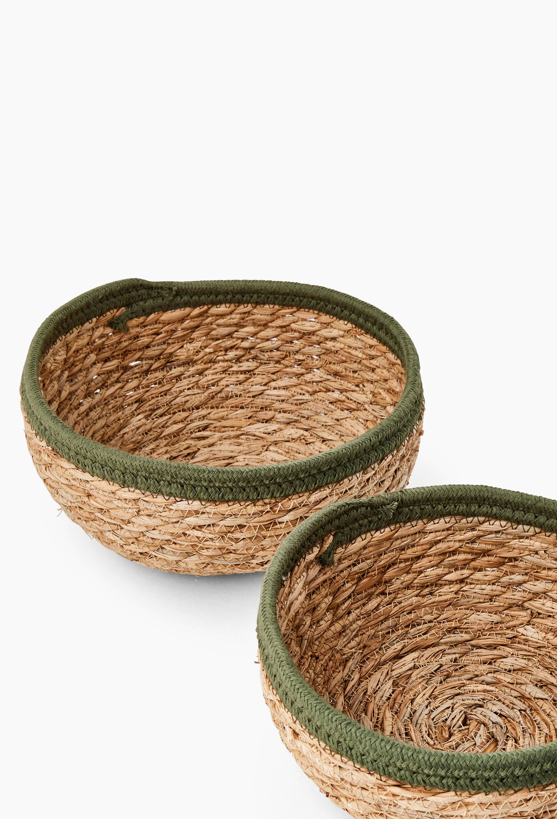 Corbeille tressée, 10x20cm, en jonc de mer et coton, Vert foncé, large image number 1.0