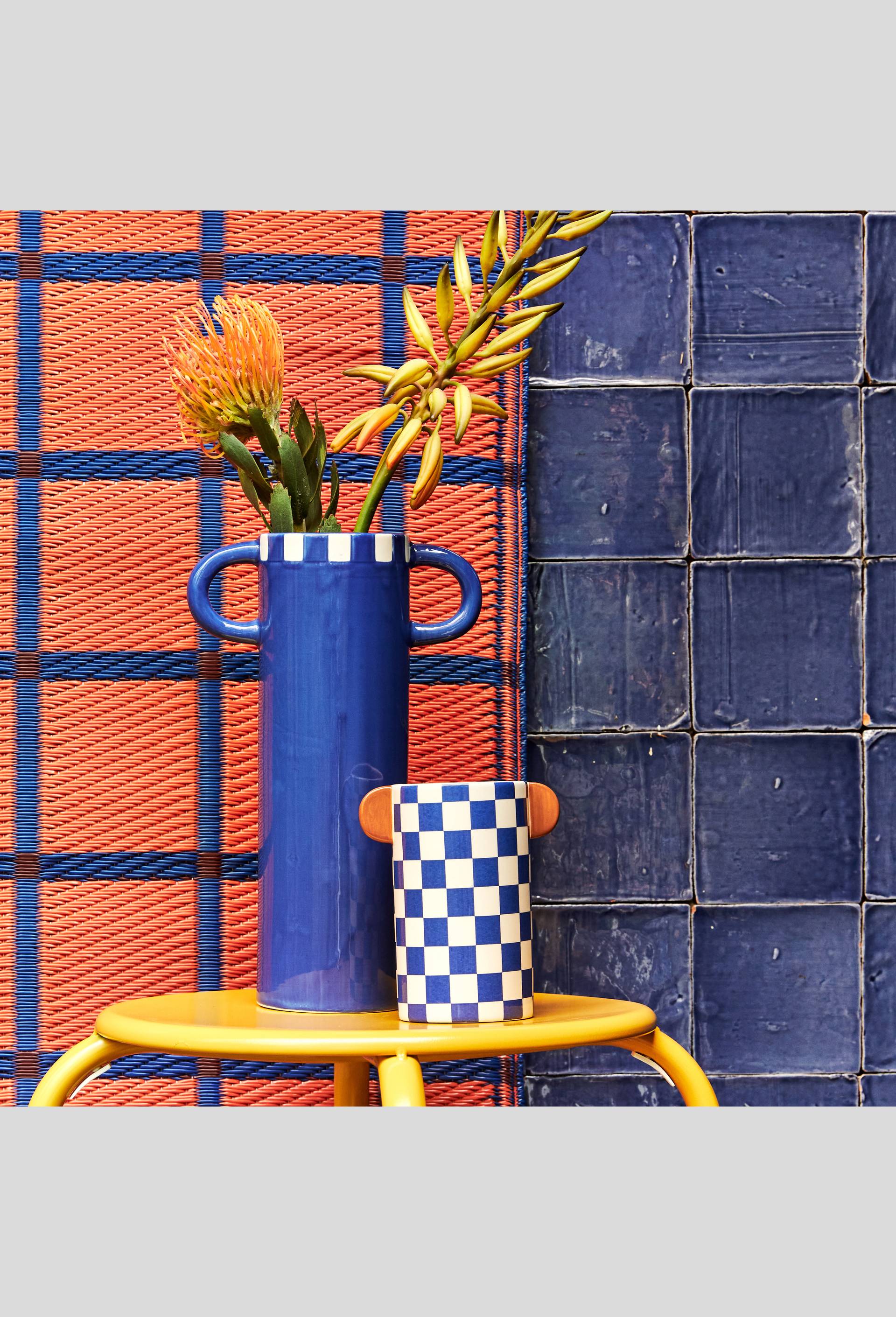 Vase haut droit avec 2 anses en céramique, Orange, large image number 2