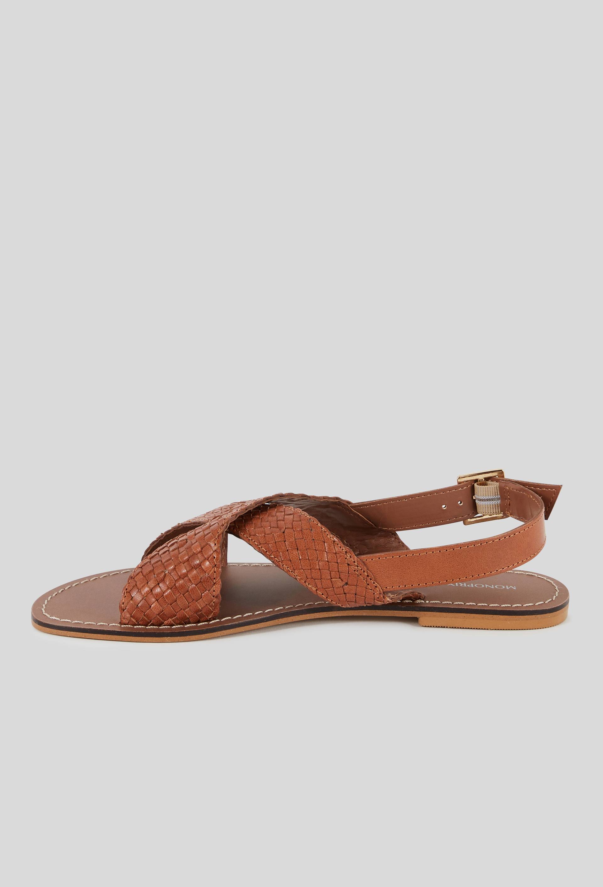 Sandales tress&eacute;es crois&eacute;es, cuir responsable, Beige, large image number 1