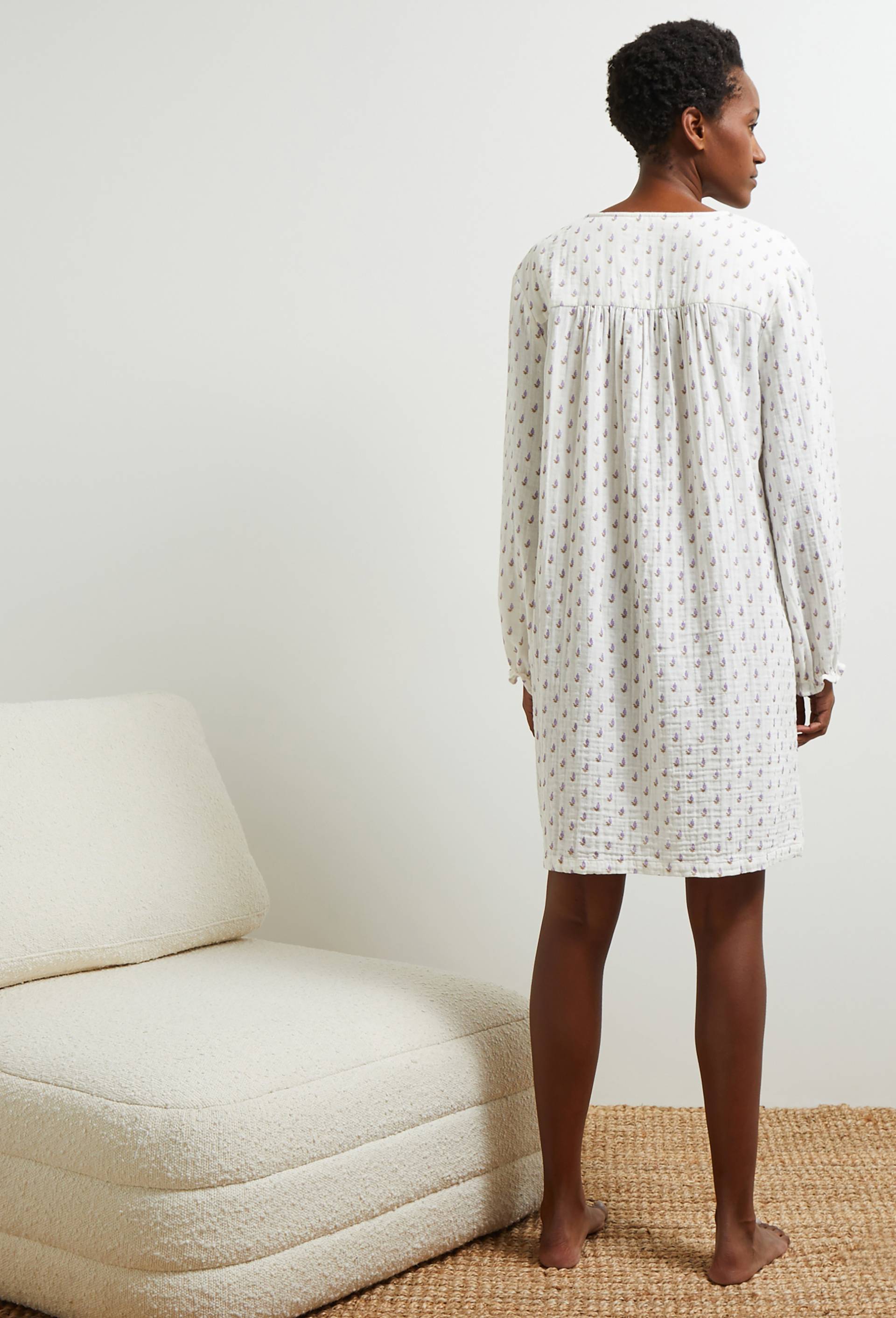 Chemise de nuit imprimée en gaze de coton, Bio, Ecru, large image number 1.0