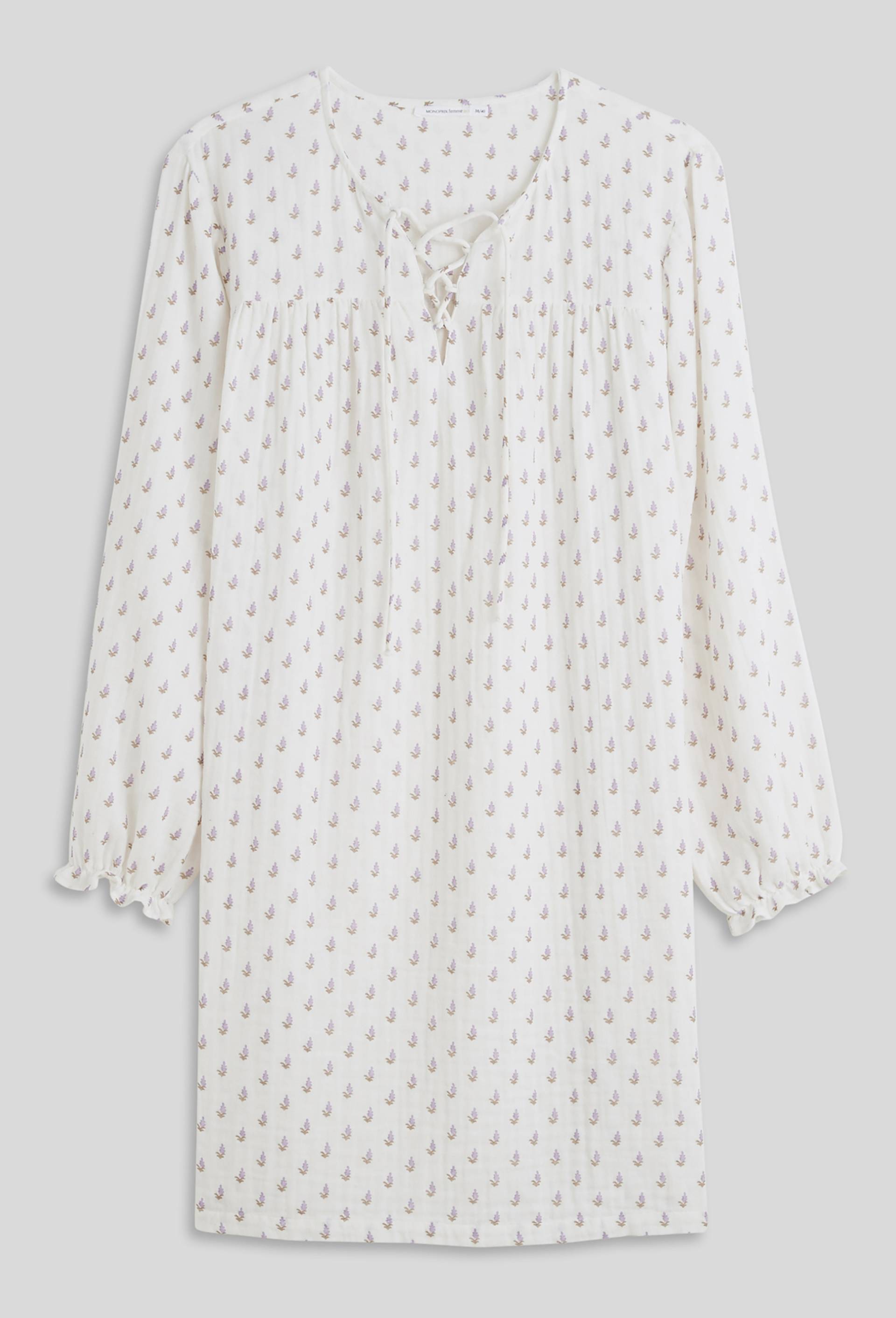 Chemise de nuit imprimée en gaze de coton, Bio, Ecru, large image number 2.0