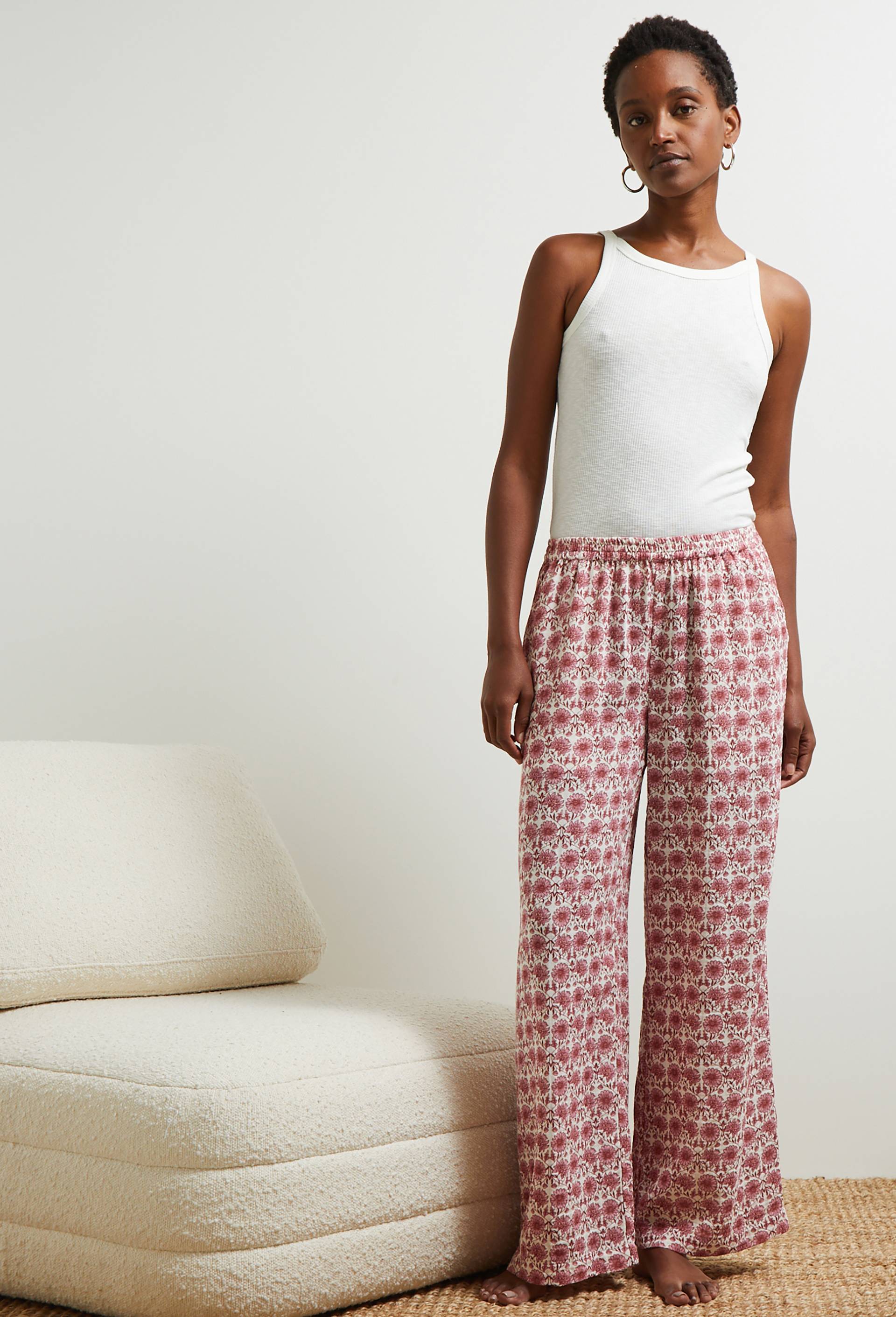 Pantalon imprimé en gaze de coton, Bio, Ecru, large image number 0.0