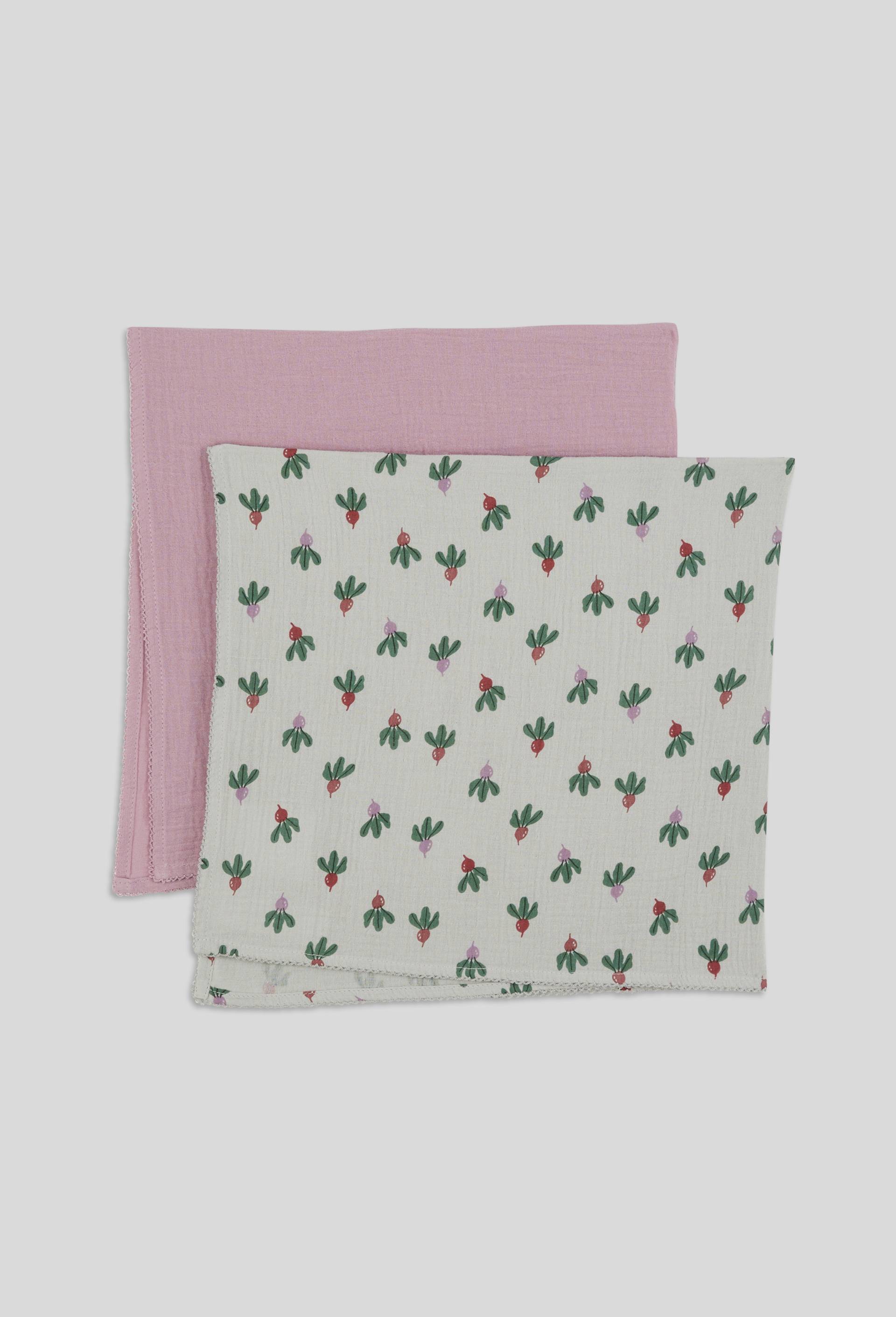 Lot de 2 langes imprimés, 70x70 cm, en coton BIO, certifié OEKO-TEX, Vert clair, large image number 0