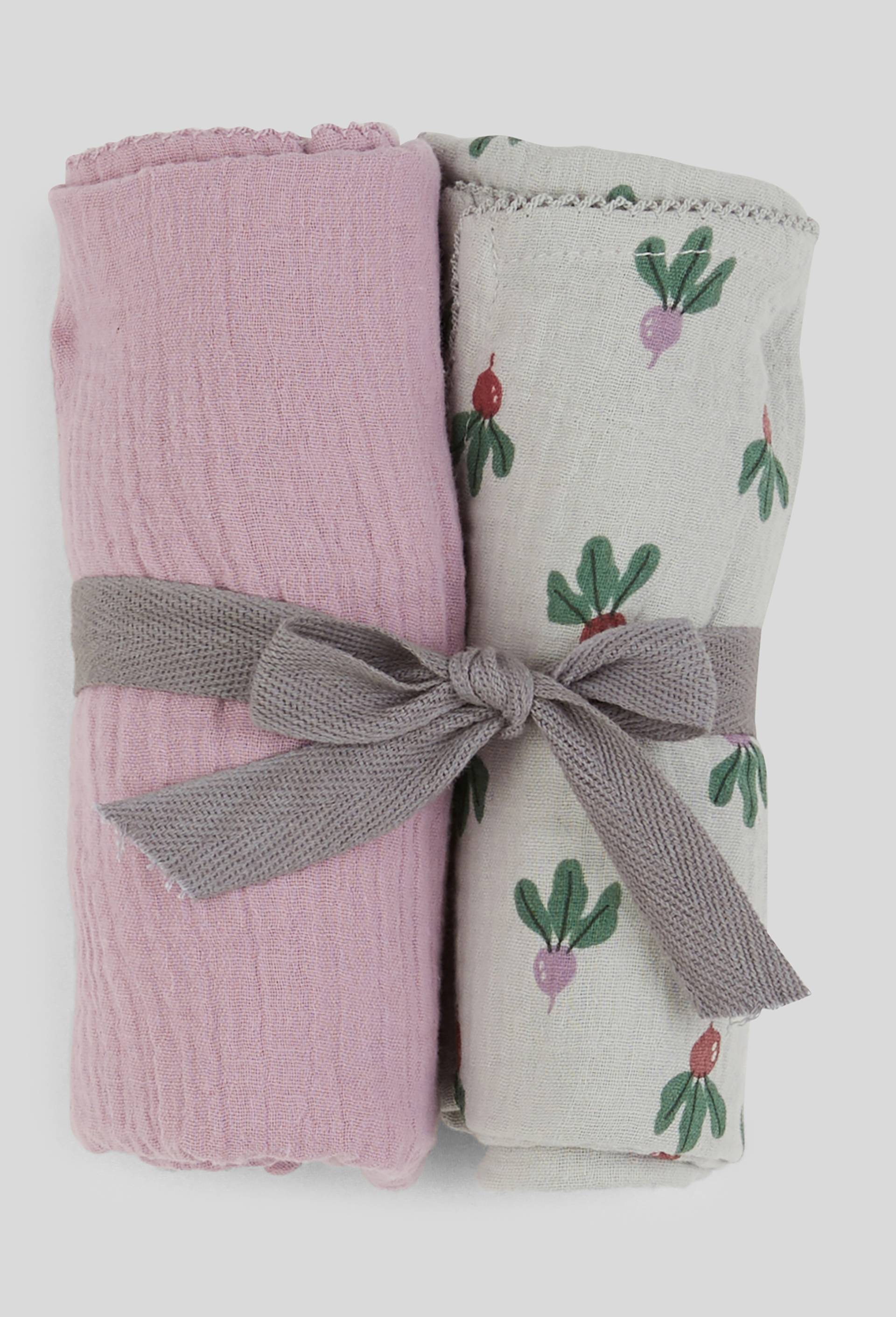 Lot de 2 langes imprimés, 70x70 cm, en coton BIO, certifié OEKO-TEX, Vert clair, large image number 2